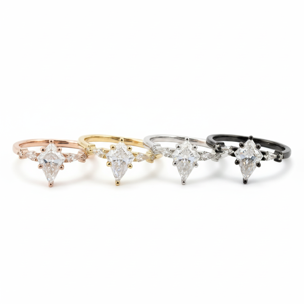 Lifestyle view of Kite Cut Moissanite Engagement Ring in White Gold