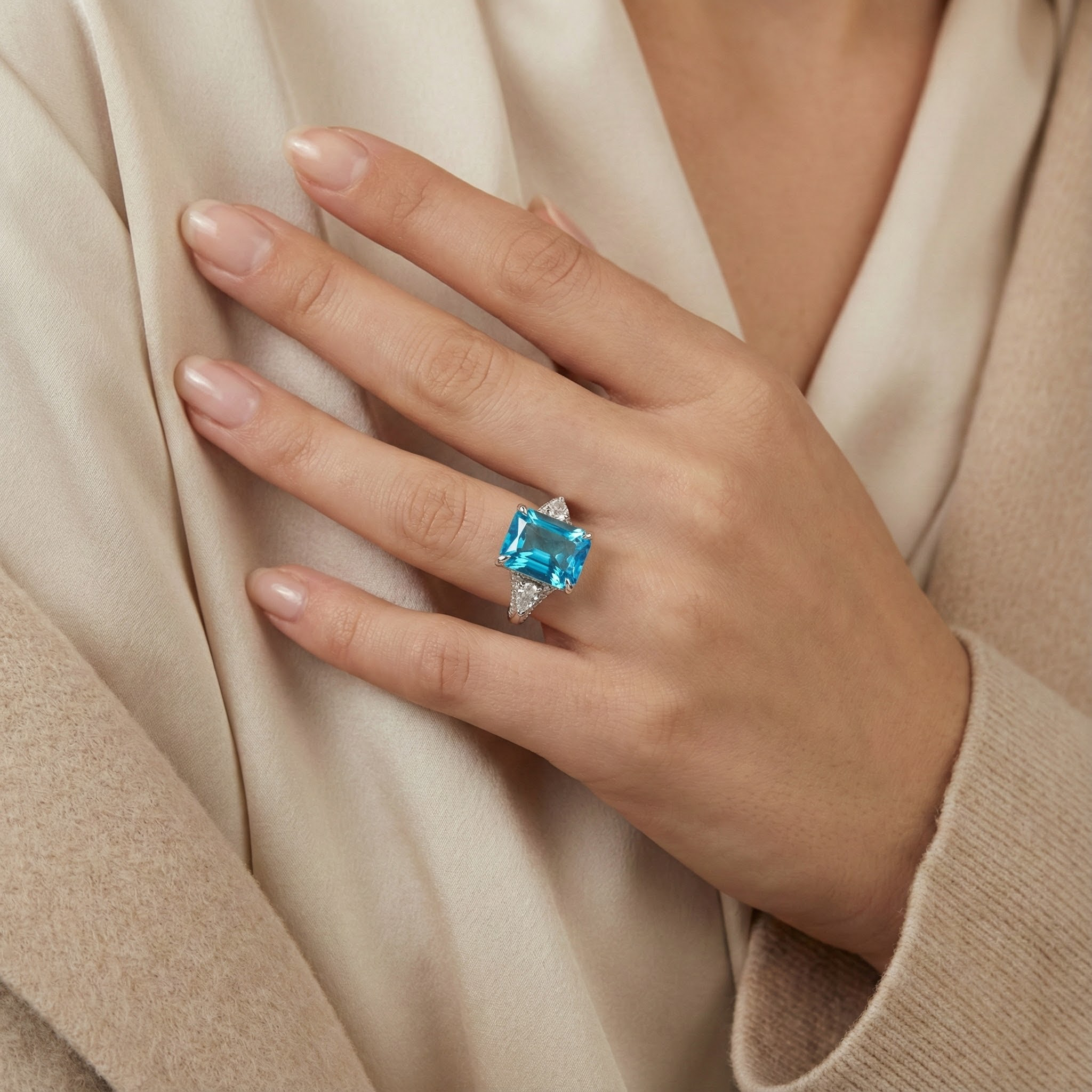 Sparkling Blue Zircon Stone on Rose Gold Ring