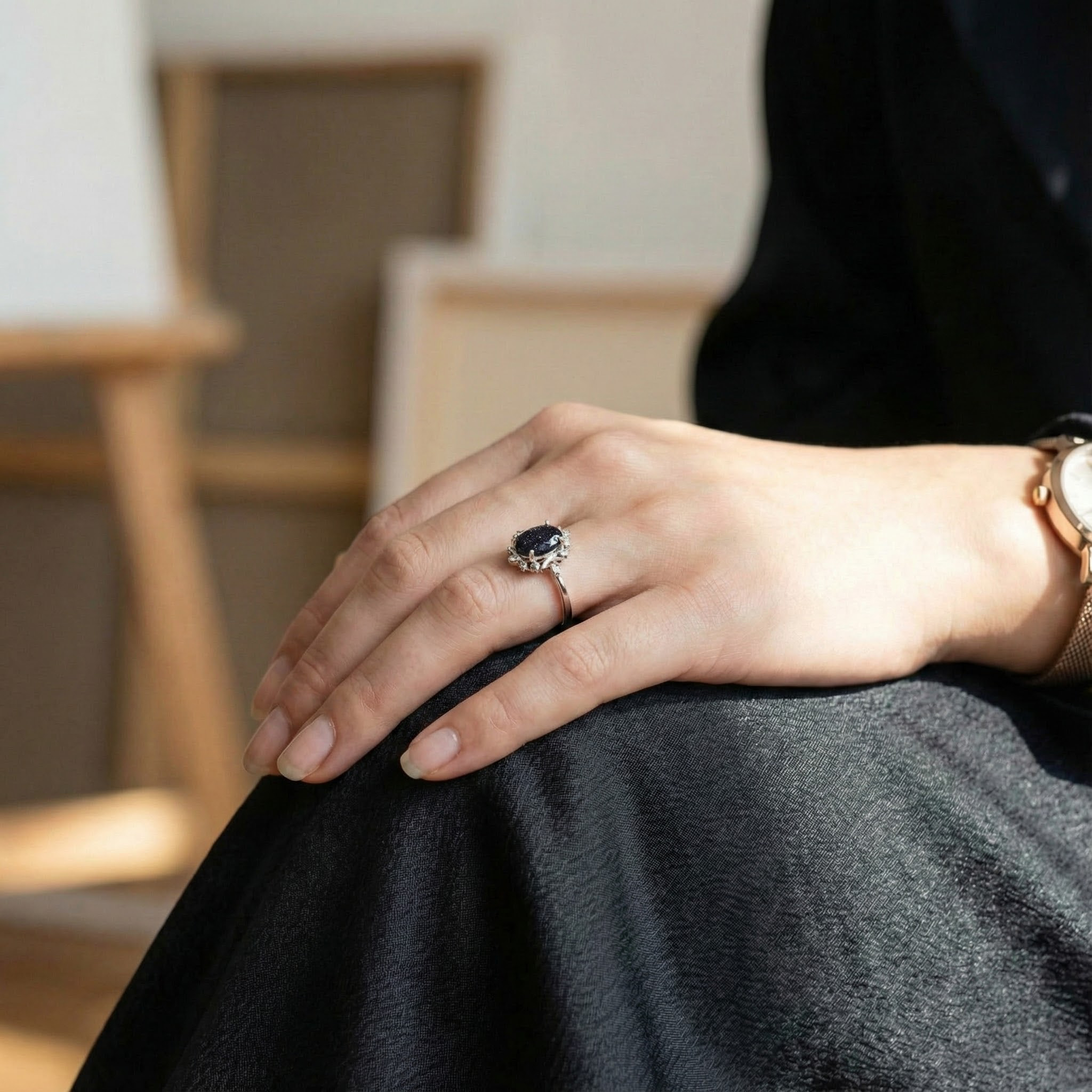 Shine bright like a Blue Sandstone & Moissanite Ring! Unique jewelry for unique you.