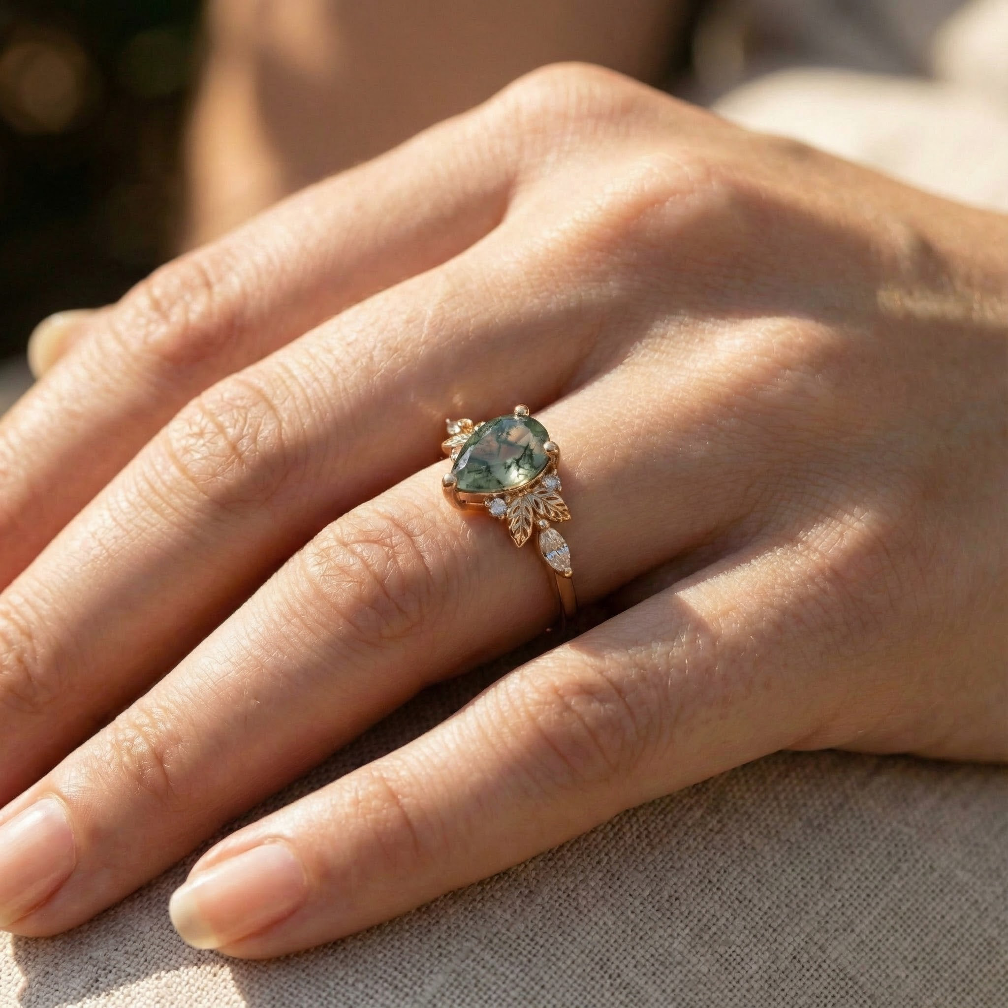 Handcrafted Unique Ring with Moissanite - Botanical Inspired Design