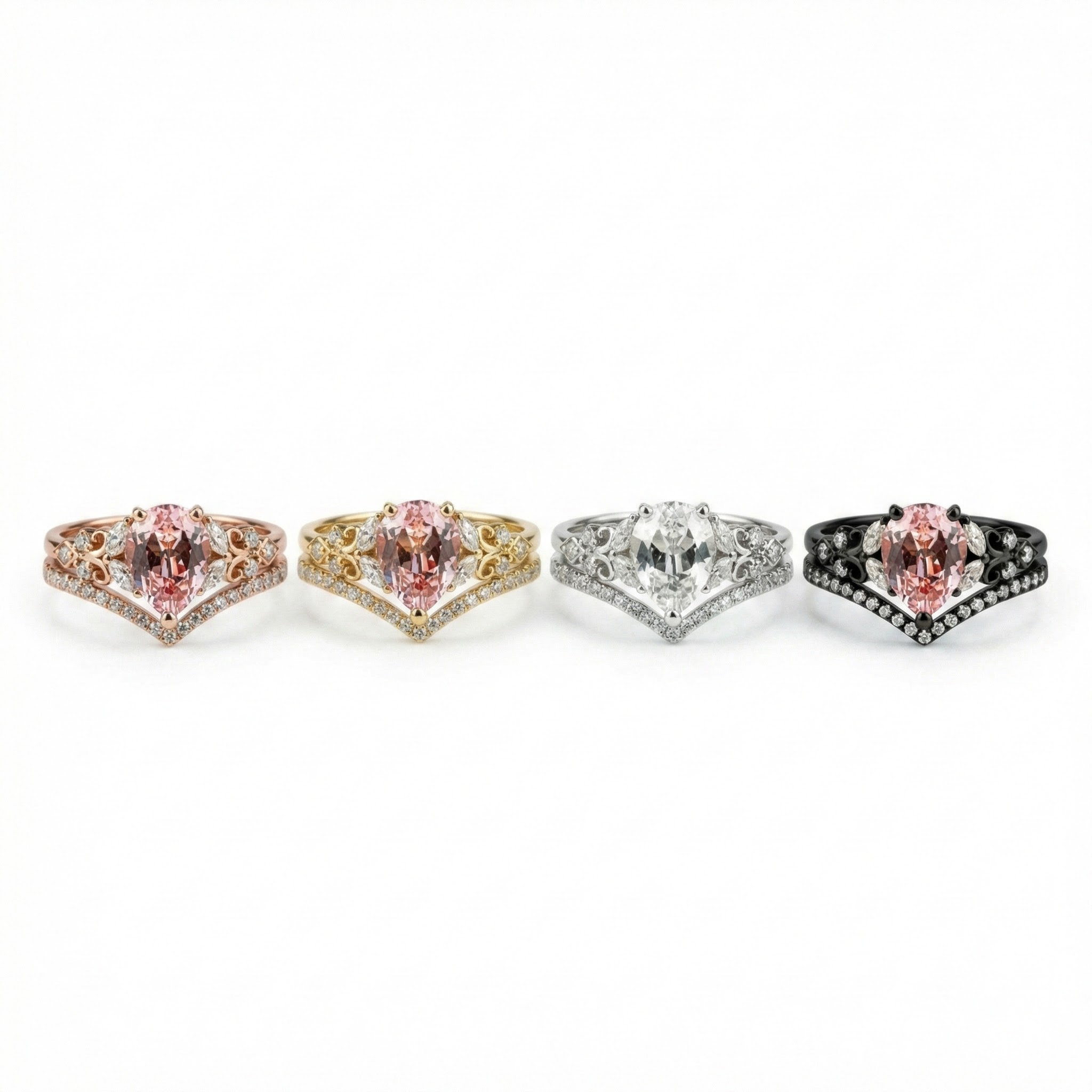 Lifestyle view of Pear Rose Quartz Ring Set in Gold