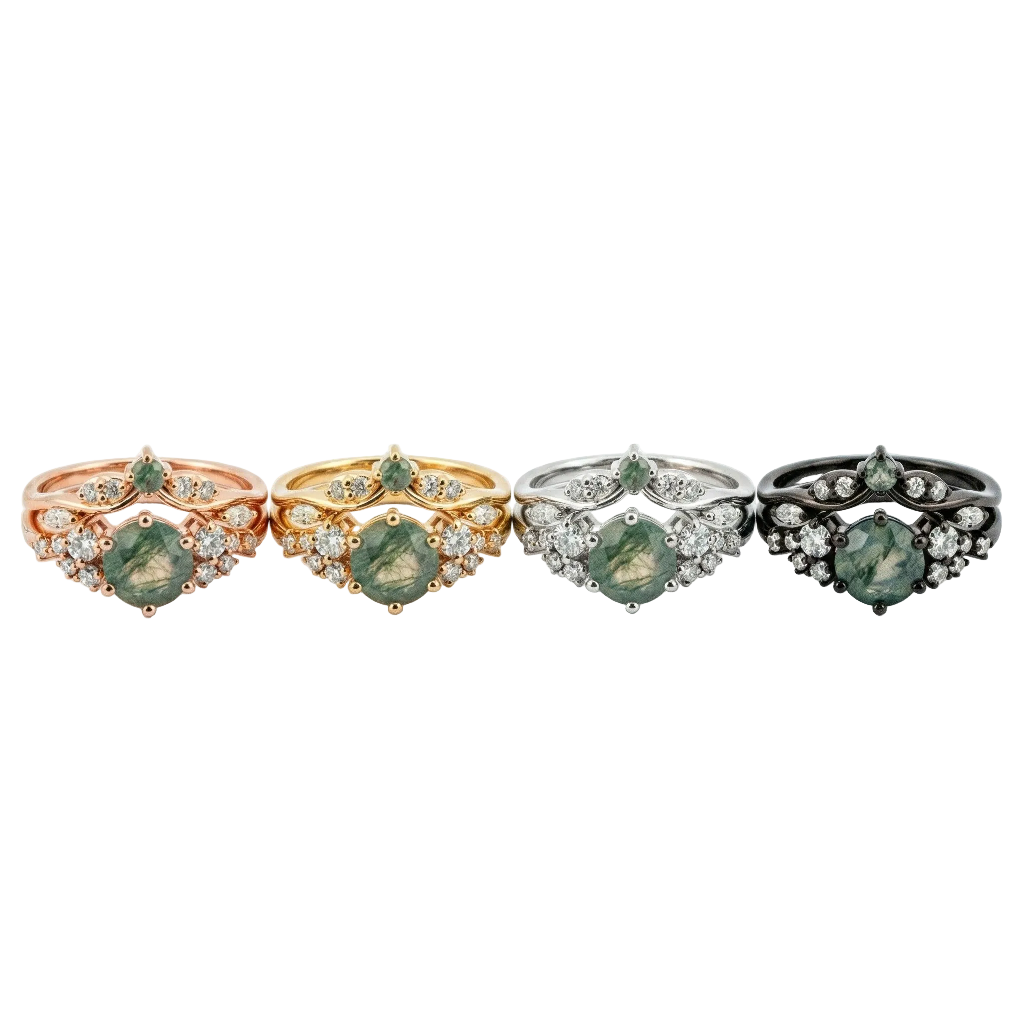 Lifestyle view of Round Moss Agate Ring Set in Gold