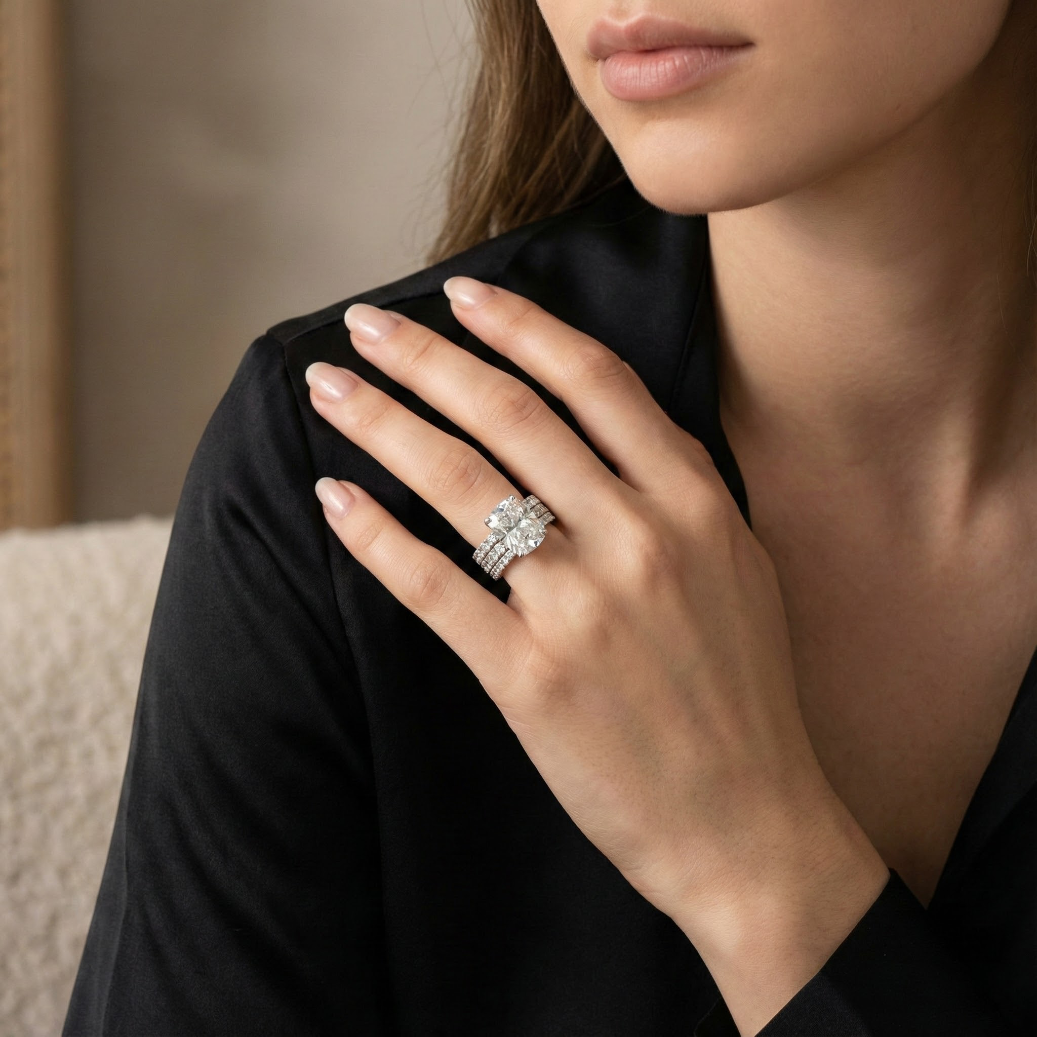 2 Carat Classic Emerald Cut Moissanite White Gold Engagement Ring Set