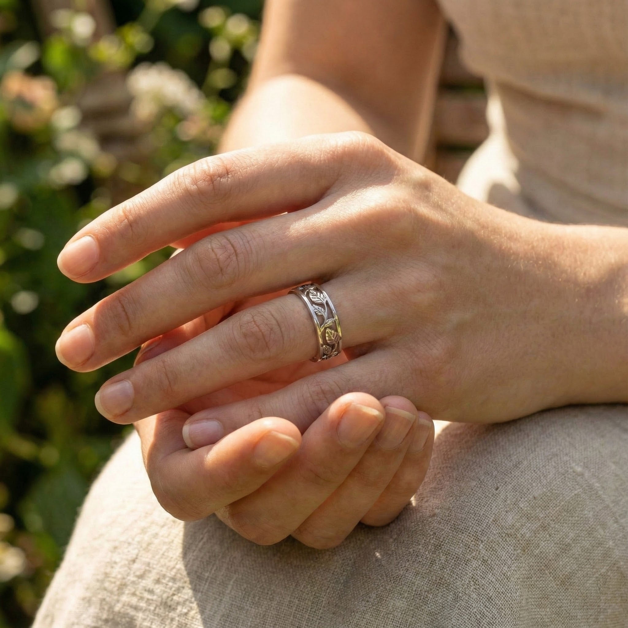 White Gold Nature-inspired Leaf Engagement Band Floarl Band