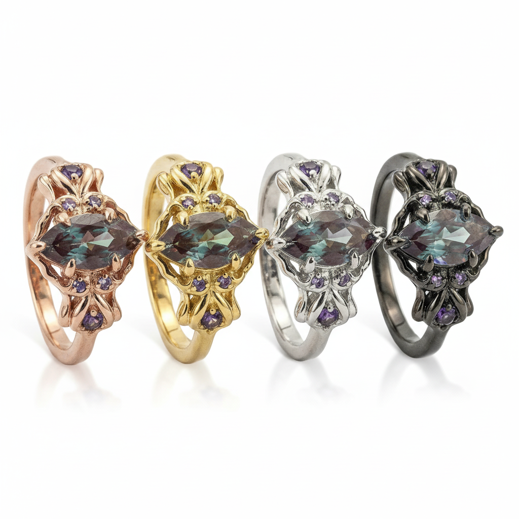 Lifestyle view of Marquise Alexandrite Engagement Ring in Black Gold