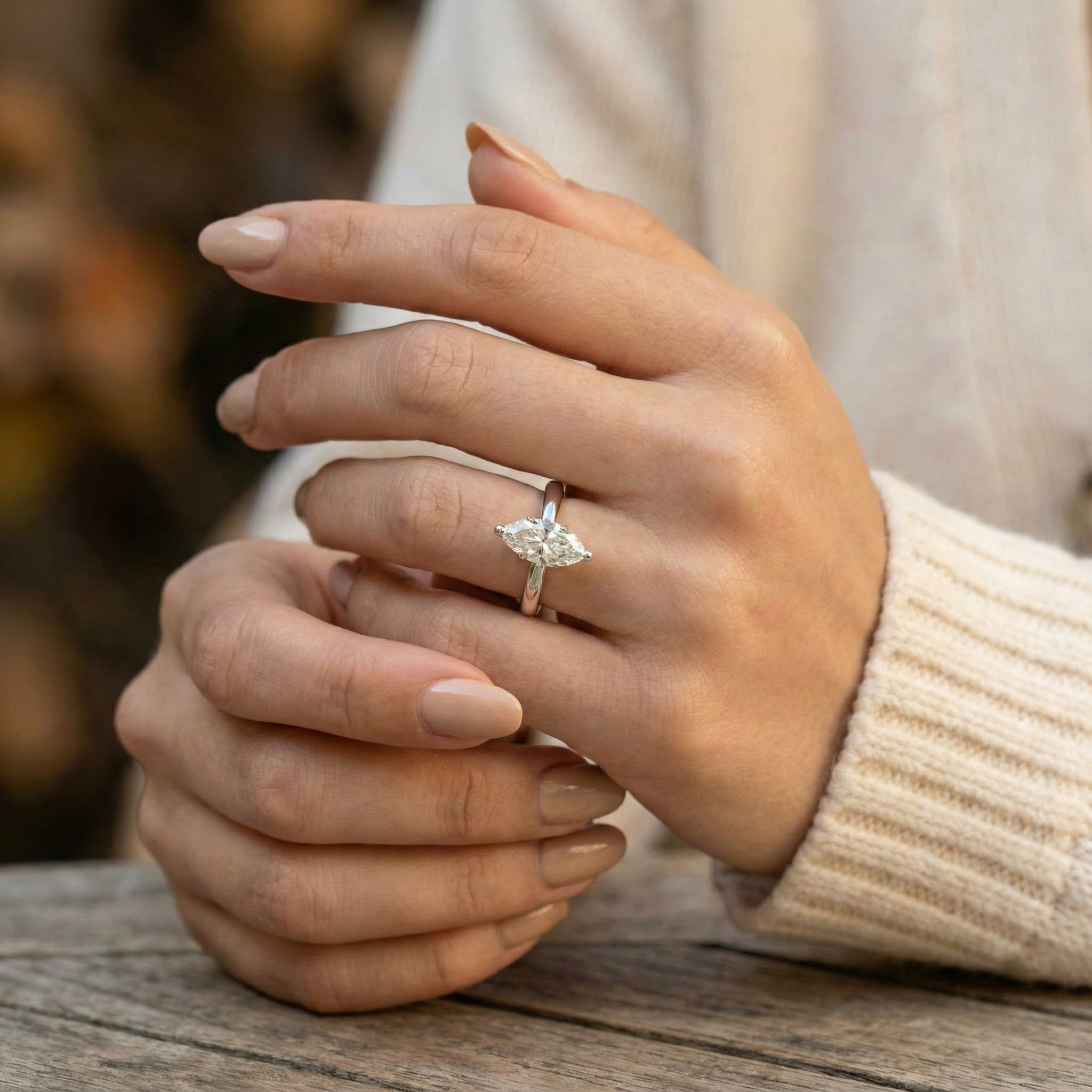 2 Carat Minimalist Marquise Moissanite/Diamond Engagement Ring