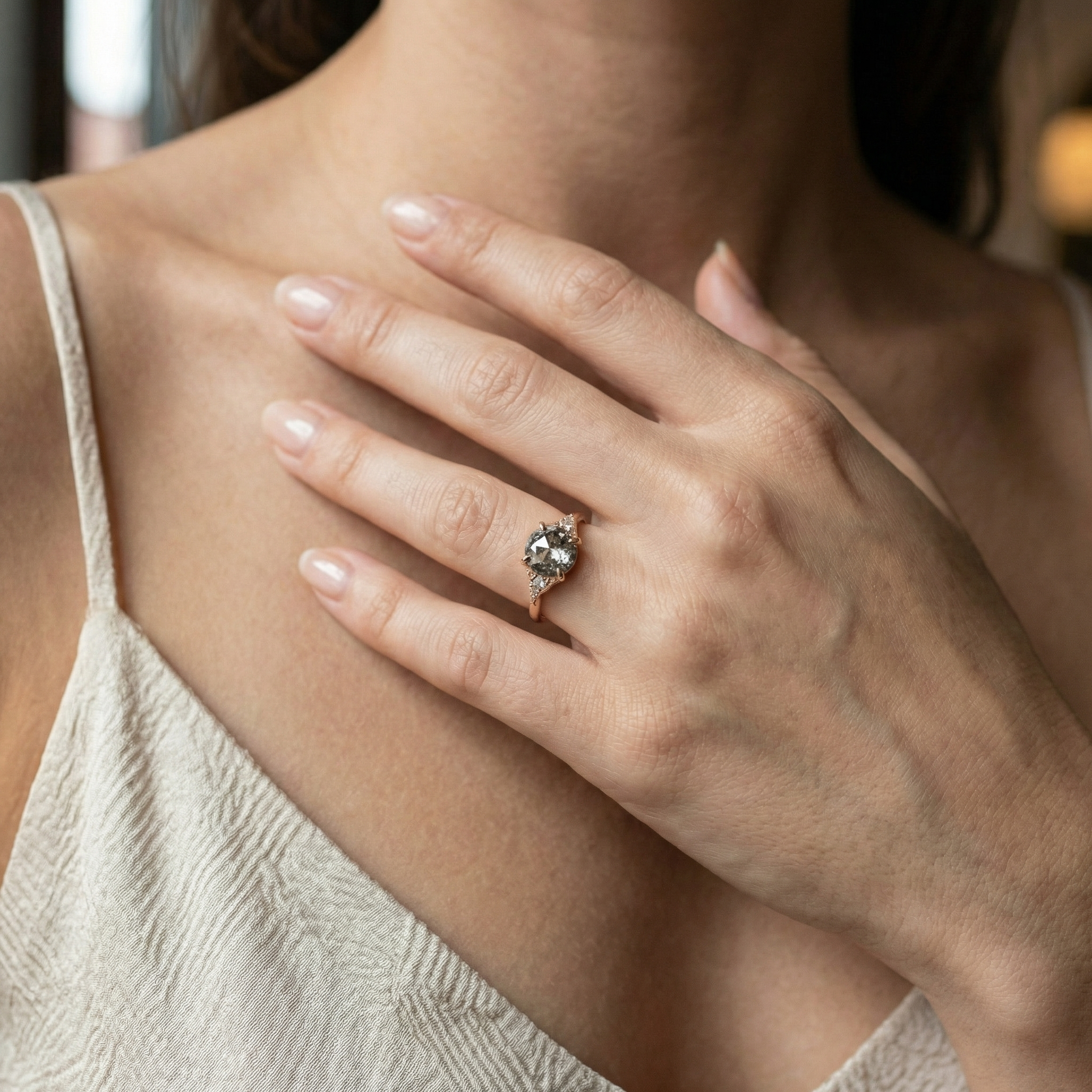 1ct Round Salt and Pepper Diamond Engagement Ring in Rose Gold