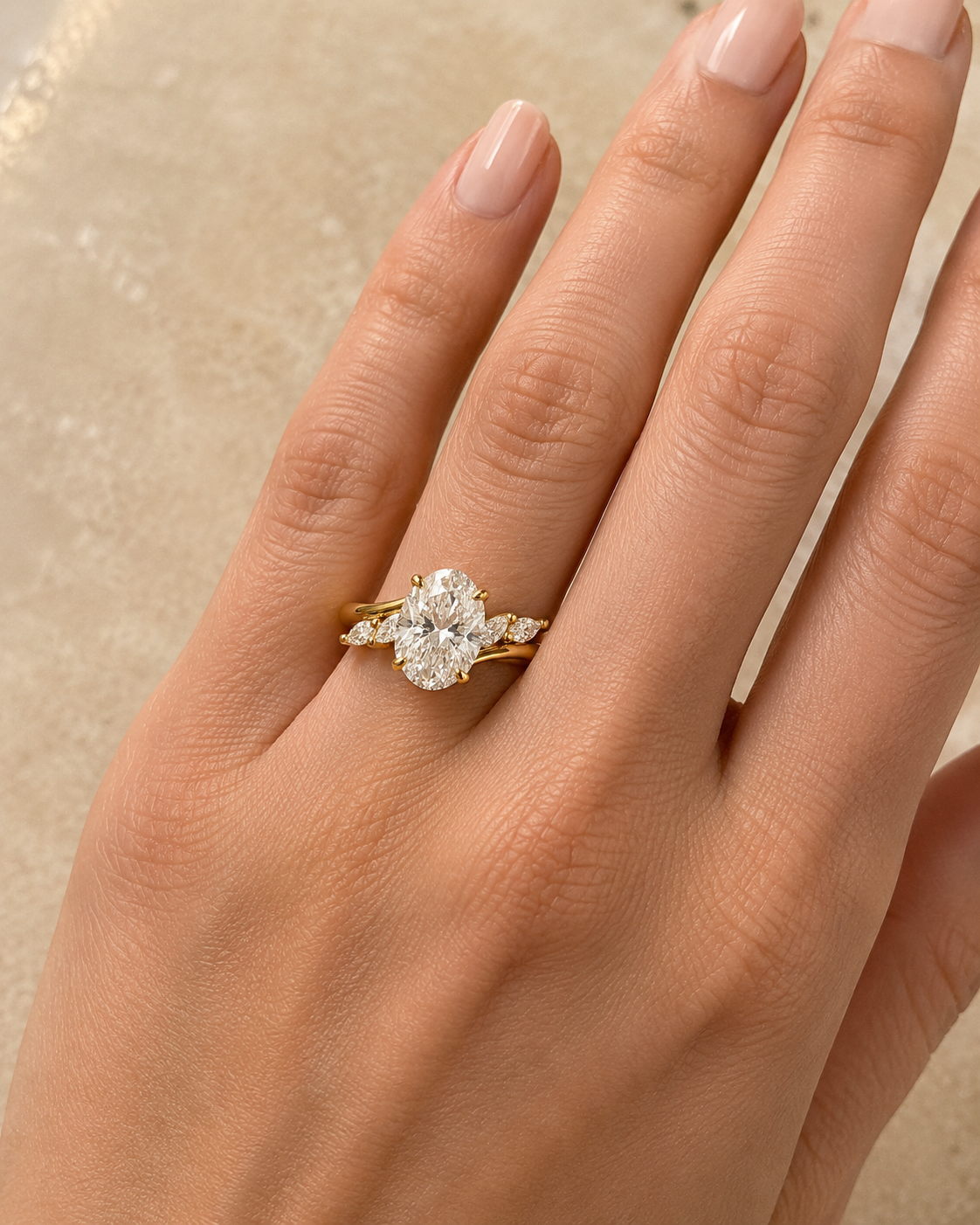 Detailed view of Oval Lab-Grown Diamond Engagement Ring in Yellow Gold