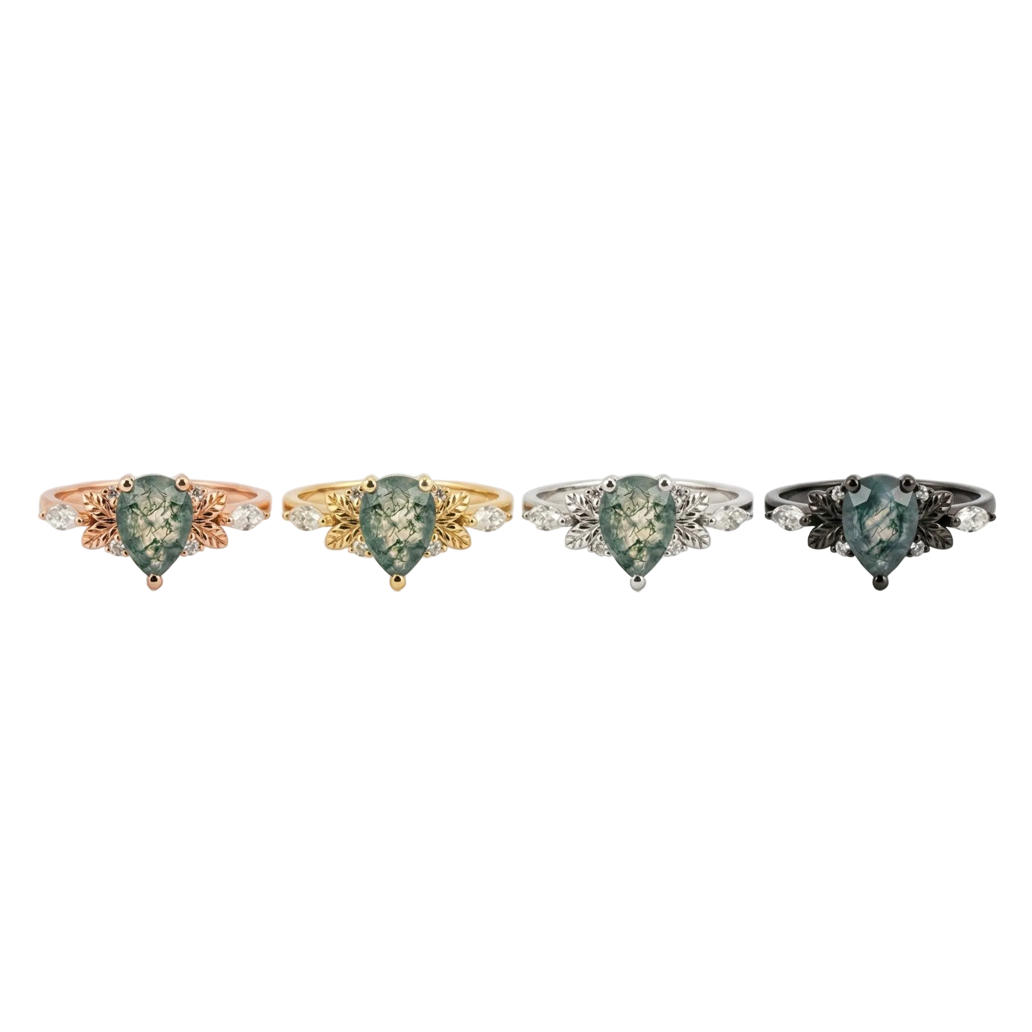 Lifestyle view of Pear Moss Agate Ring in Gold