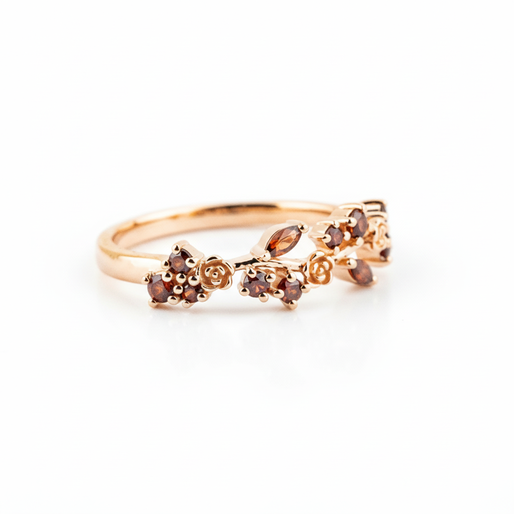 Product view of Garnet Ring in Rose Gold