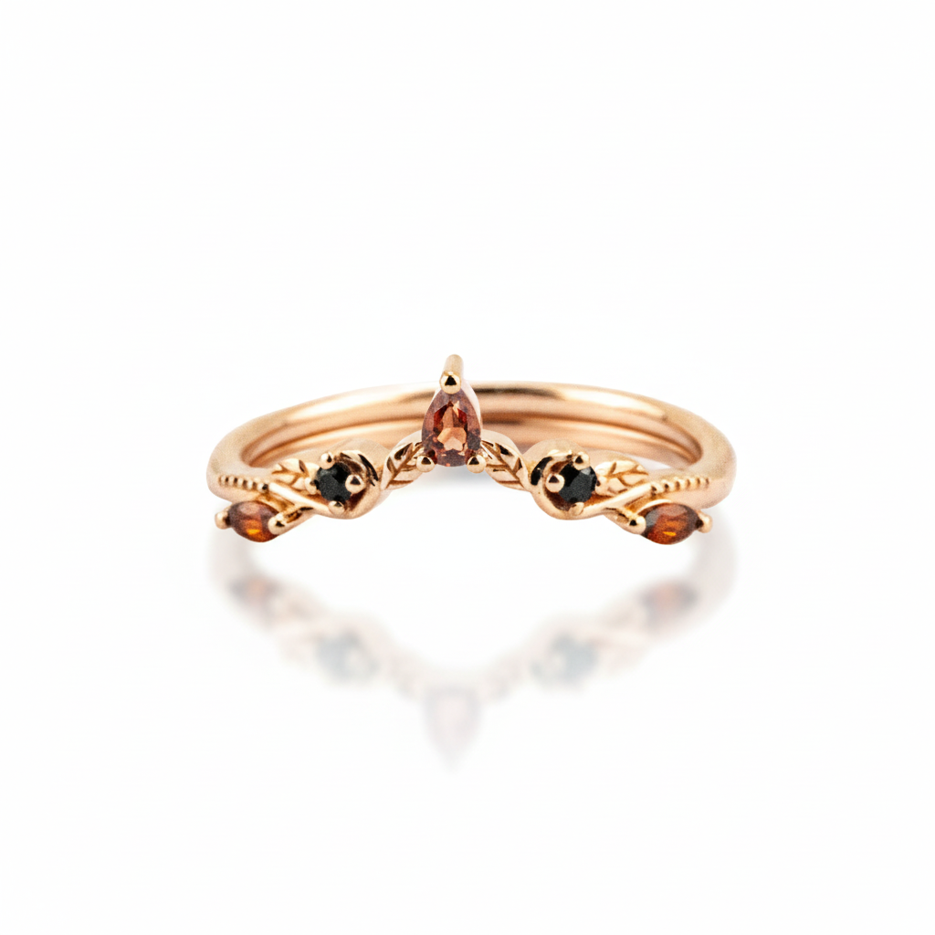 Product view of Hexagon Moss Agate Ring Set in Gold