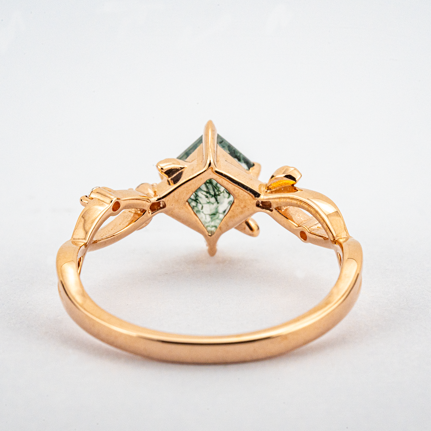 Botanical Elegance - Kite Moss Agate Engagement Ring Leaf Match Ring Rose Gold