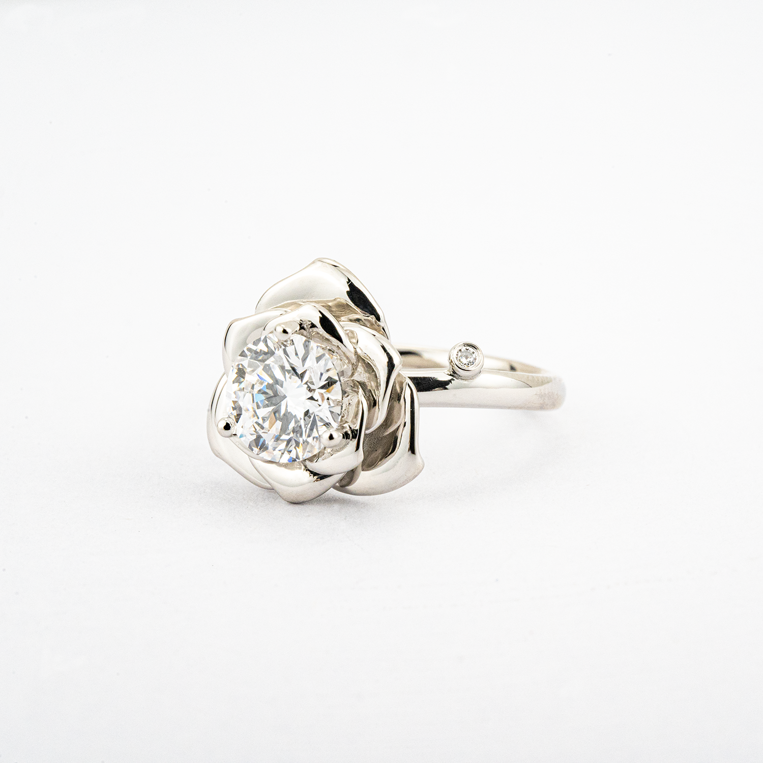 Botanical Elegance - White Gold Rose Engagement Ring 1 Carat Moissanite Ring Floarl Ring