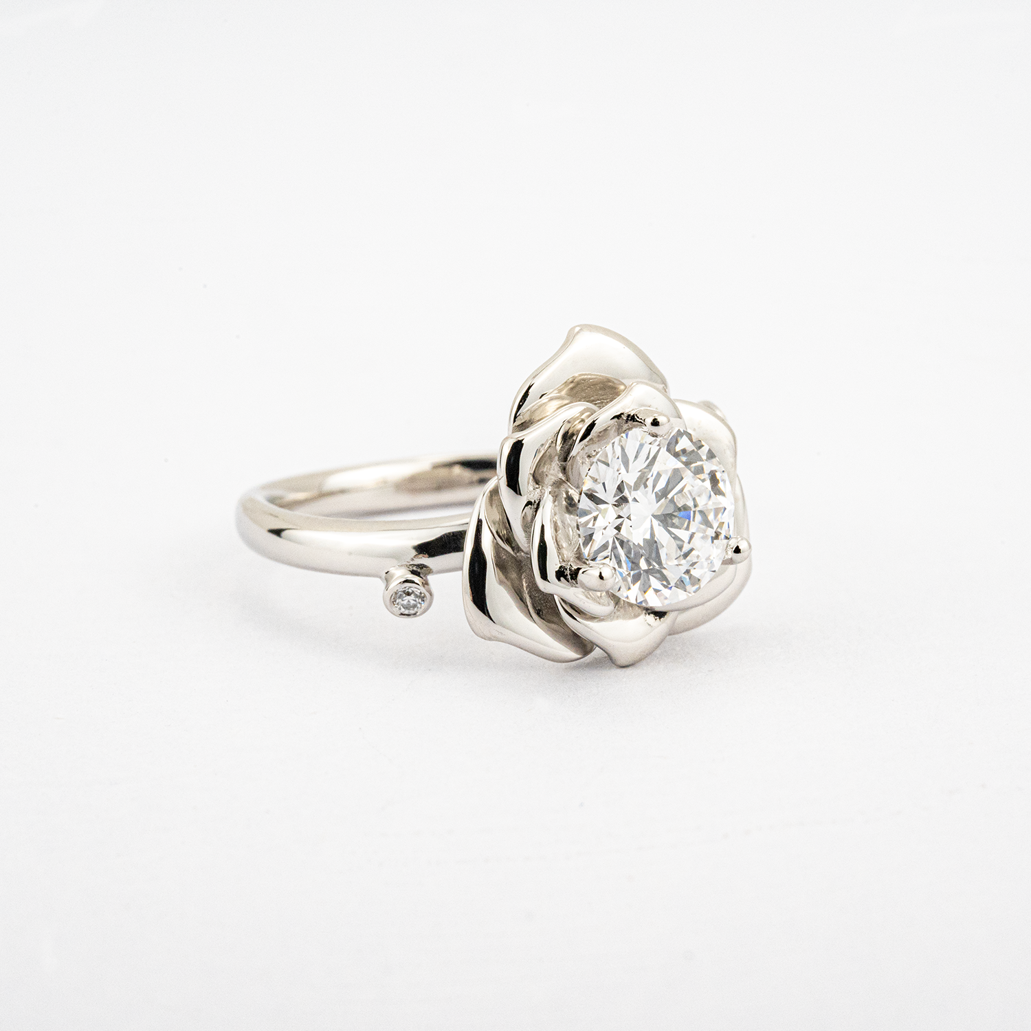 Botanical Elegance - White Gold Rose Engagement Ring 1 Carat Moissanite Ring Floarl Ring