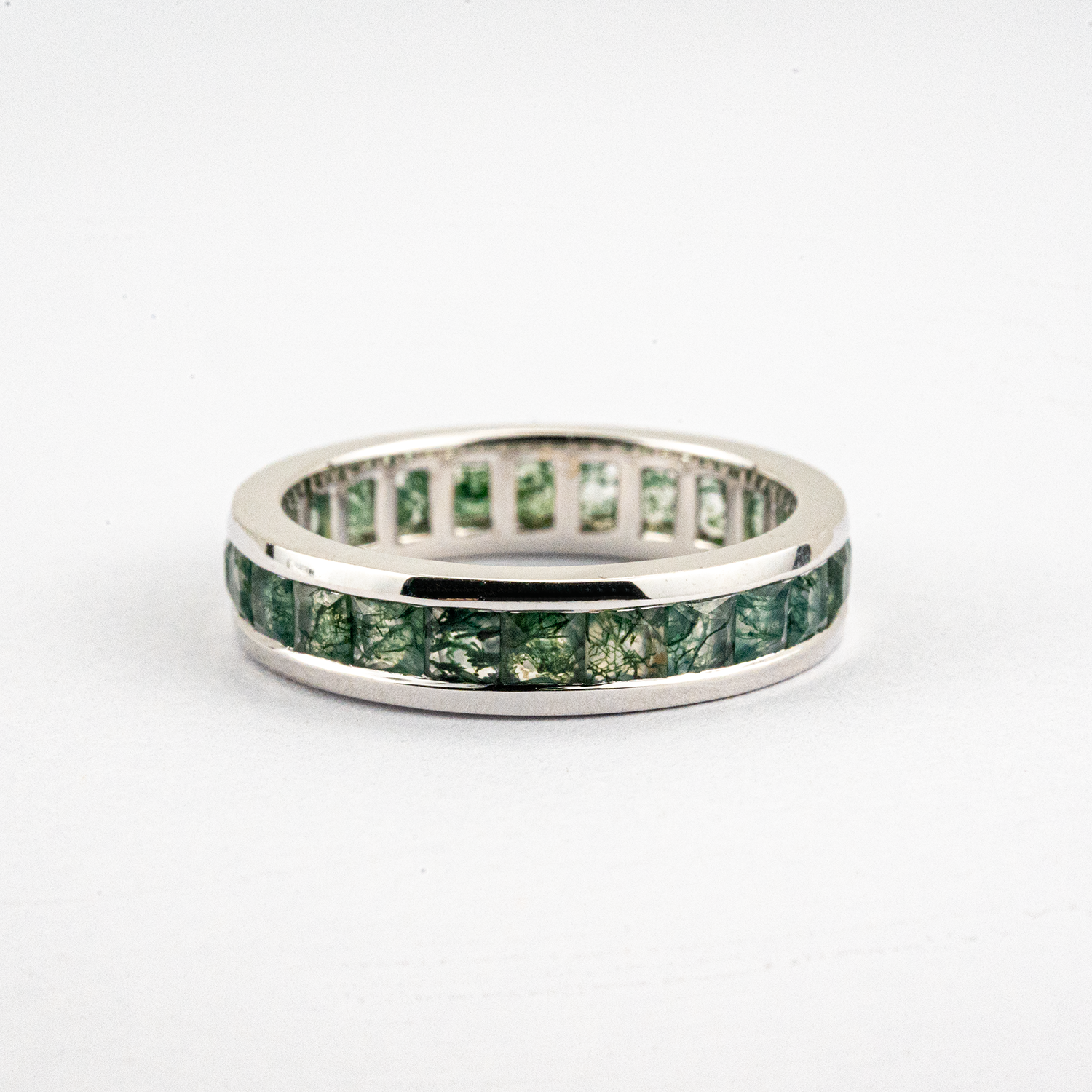 Classic Moss Agate Elegant White Gold Band Moss Agate Engagement Ring