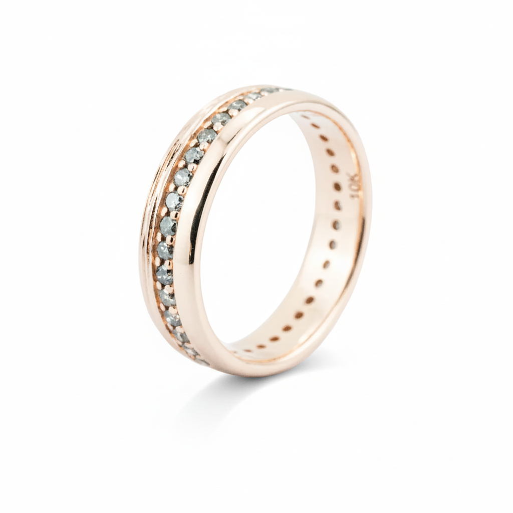 Product view of Salt and Pepper Diamond Wedding Band in Rose Gold