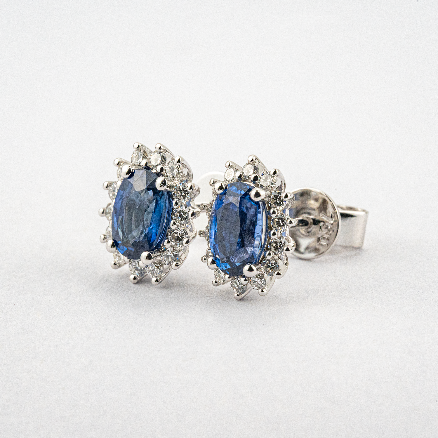 Classic Sapphire and Eternity Diamond Stud Earrings Sapphire Earrings White Gold Earrings