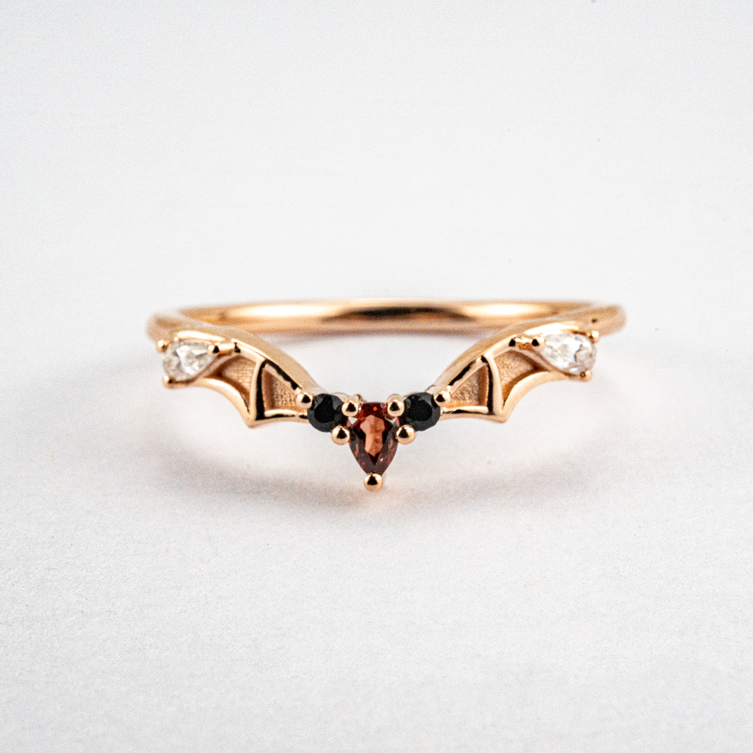 Coffin Garnet with Black Onyx Rose Gold Statement Ring Set Special Engagement Ring