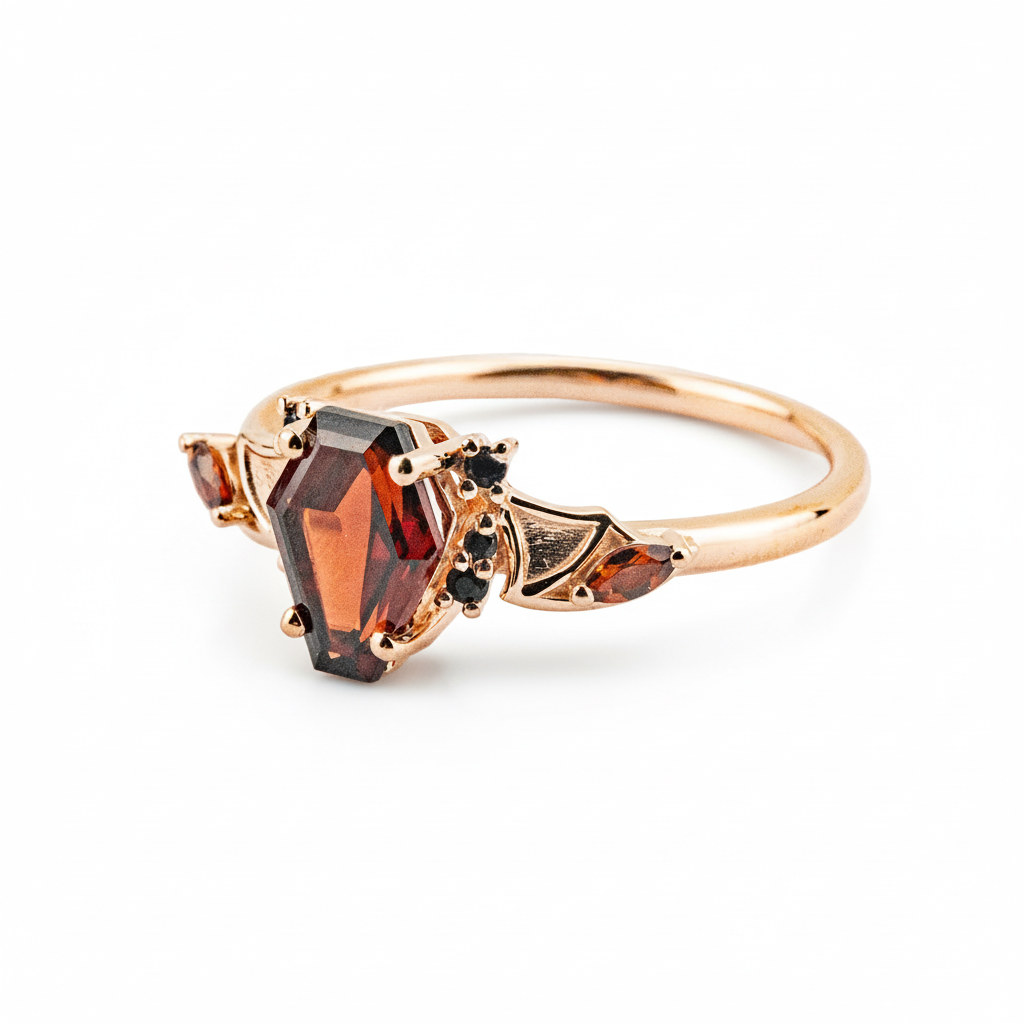 Product view of Coffin Garnet Engagement Ring in Rose Gold