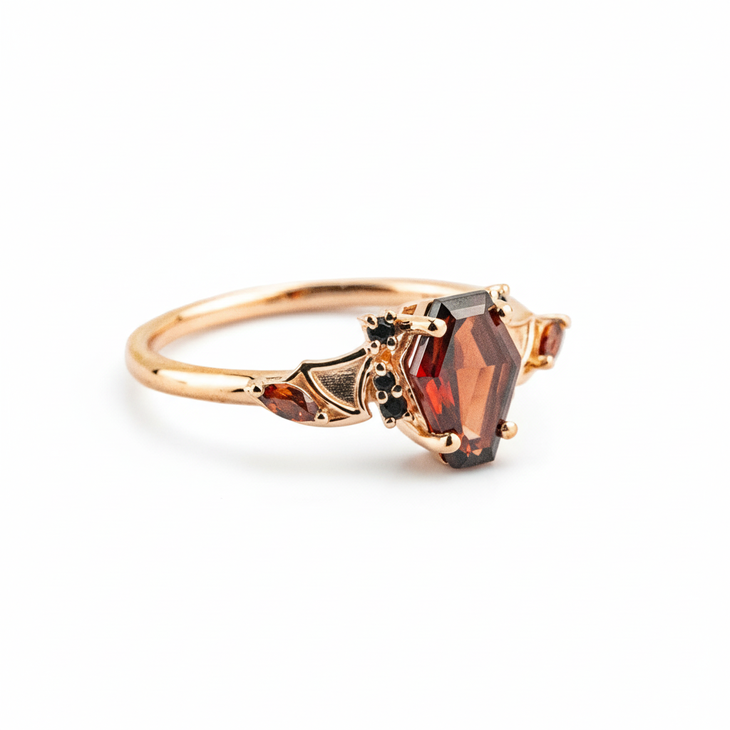 Product view of Coffin Garnet Engagement Ring in Rose Gold
