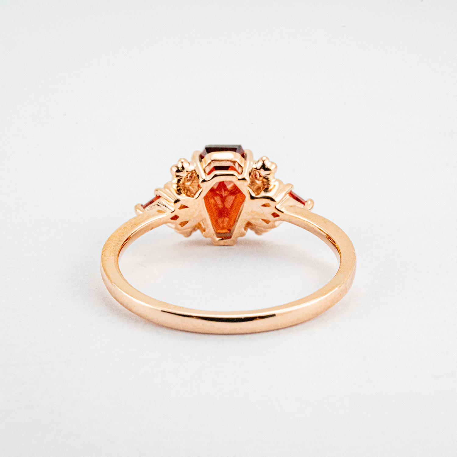 Coffin Shaped Garnet Rose Gold Fashion Ring Special Engagement Ring Three Stone Ring