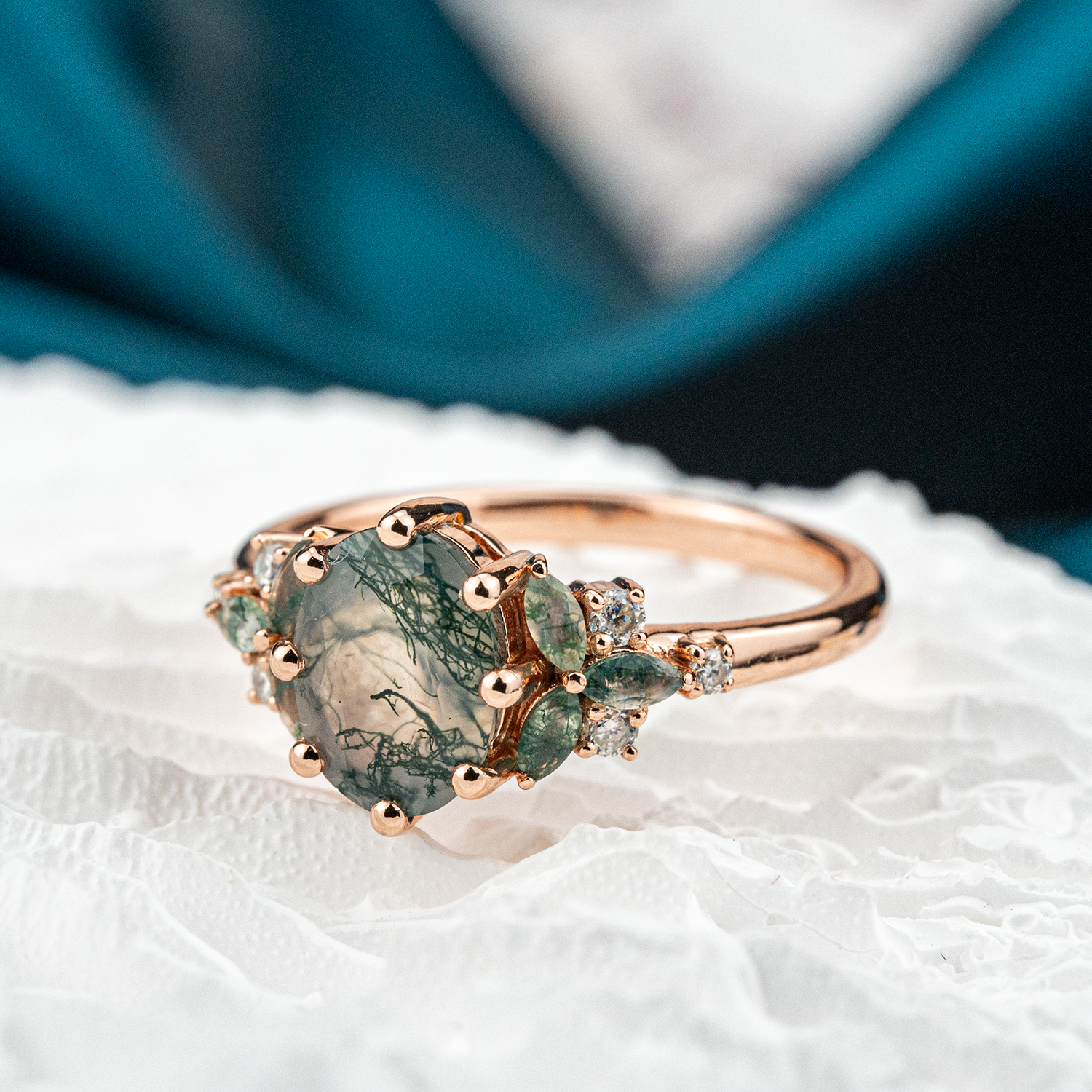 Oval Moss Agate Ring - Handcrafted Gemstone Jewelry for Women - Vintage Rings Collection