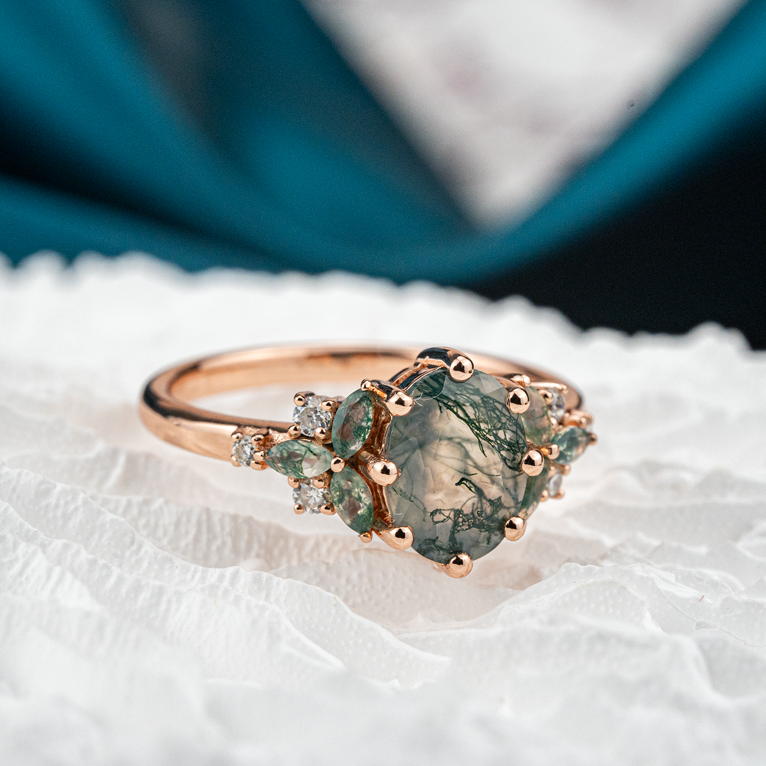 Oval Moss Agate Ring - Handcrafted Gemstone Jewelry for Women - Vintage Rings Collection