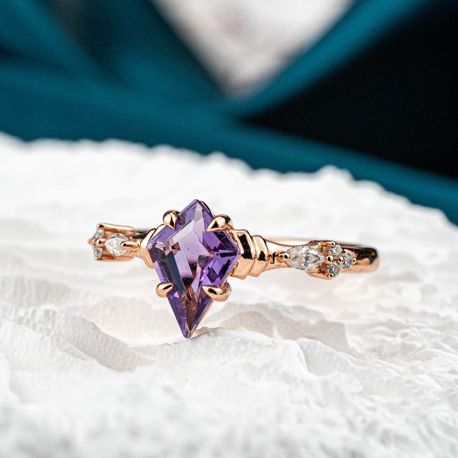 Kite Amethyst Ring crafted for engagement, perfect anniversary gift.