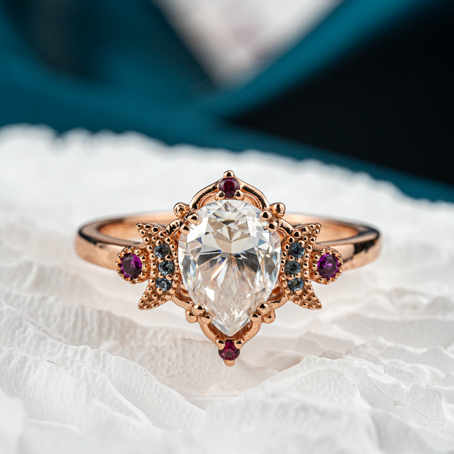Pear Moissanite&Amethyst Engagement Ring.
