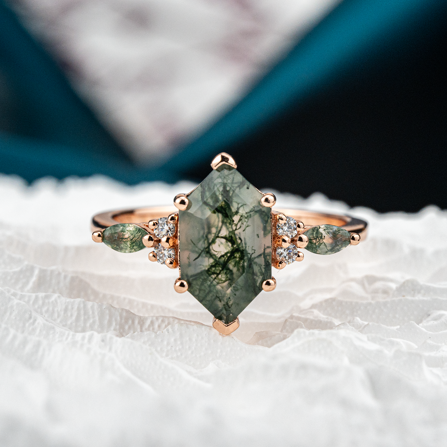 Unique Ring with Hexagonal Moss Agate stone - Statement accessory for any occasion