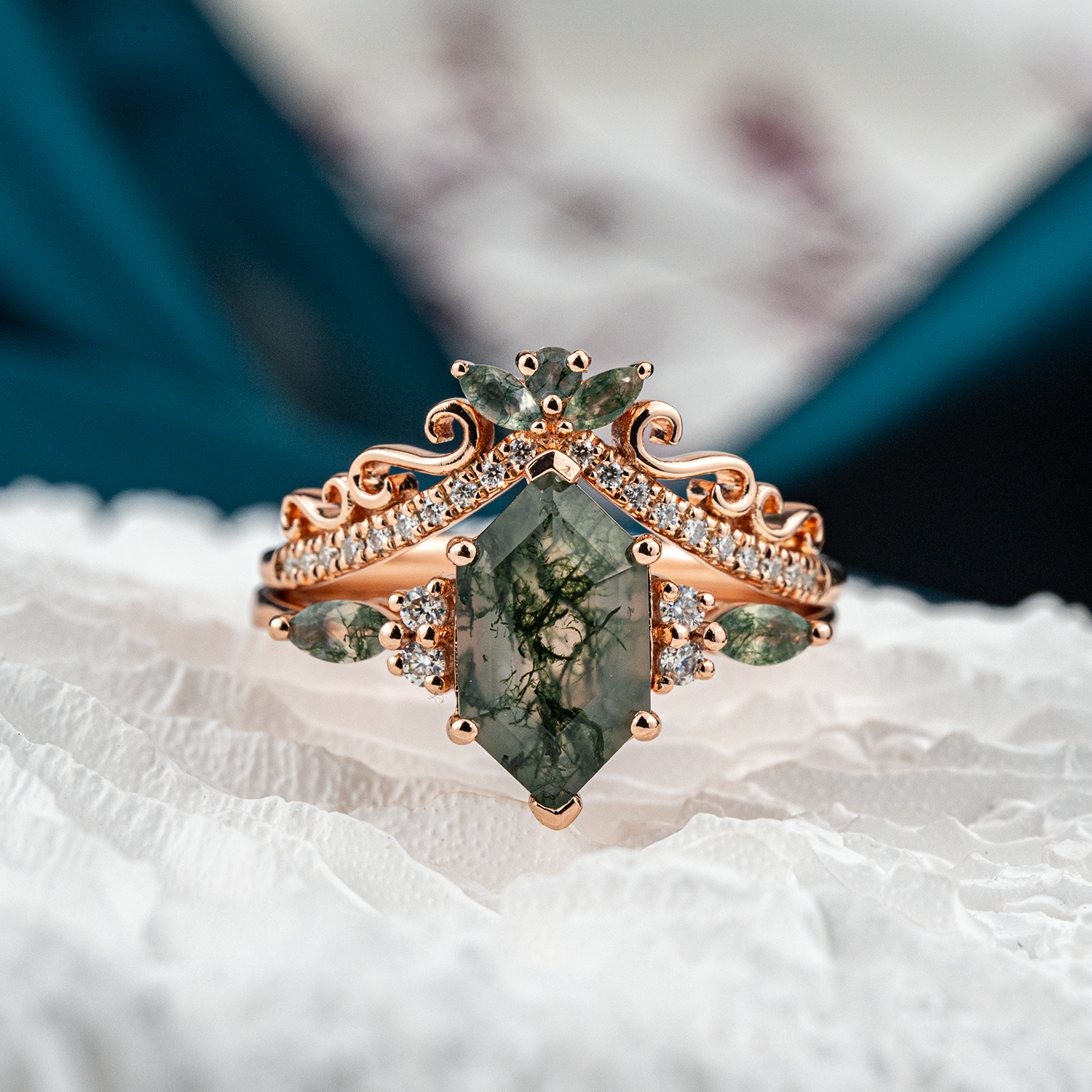 Hexagonal Moss Agate Ring - Nature-inspired gemstone jewelry for a chic and organic look