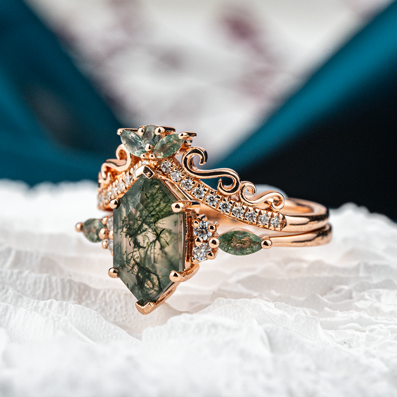 Hexagonal Moss Agate Ring - Nature-inspired gemstone jewelry for a chic and organic look