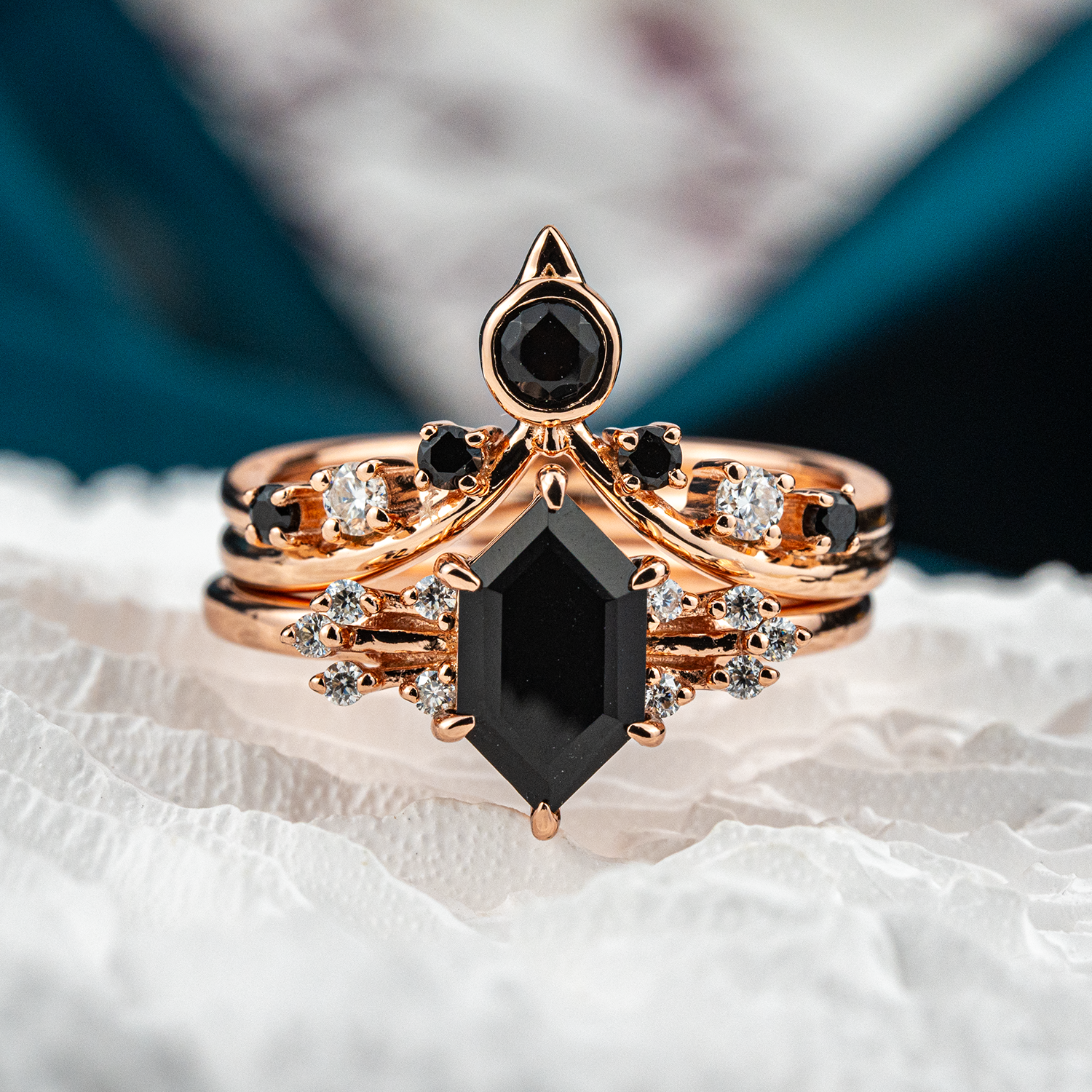 Black Onyx Ring - Luxurious Long Hexagon Set
