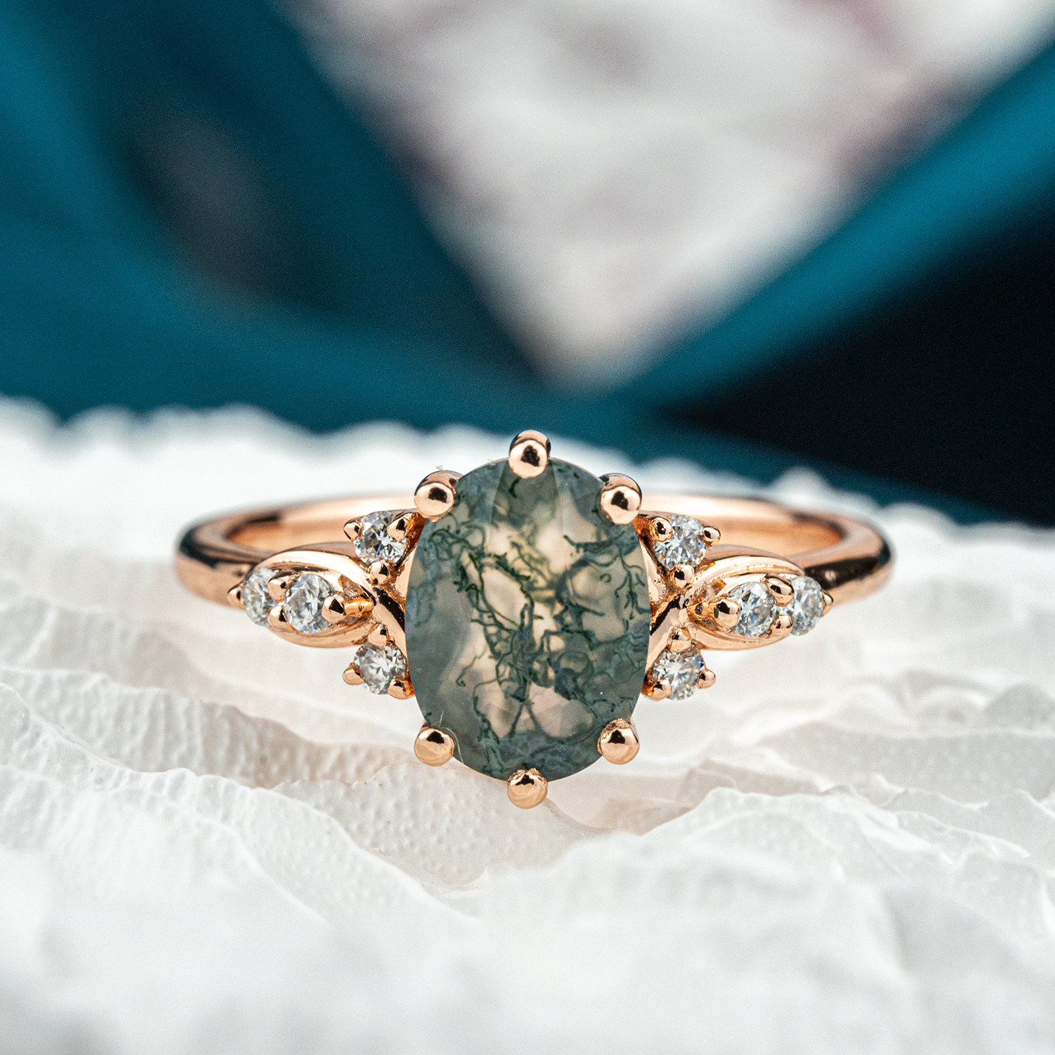Oval Moss Agate Ring - Stunning Nature Inspired Jewelry in Rose Gold for an Elegant Look