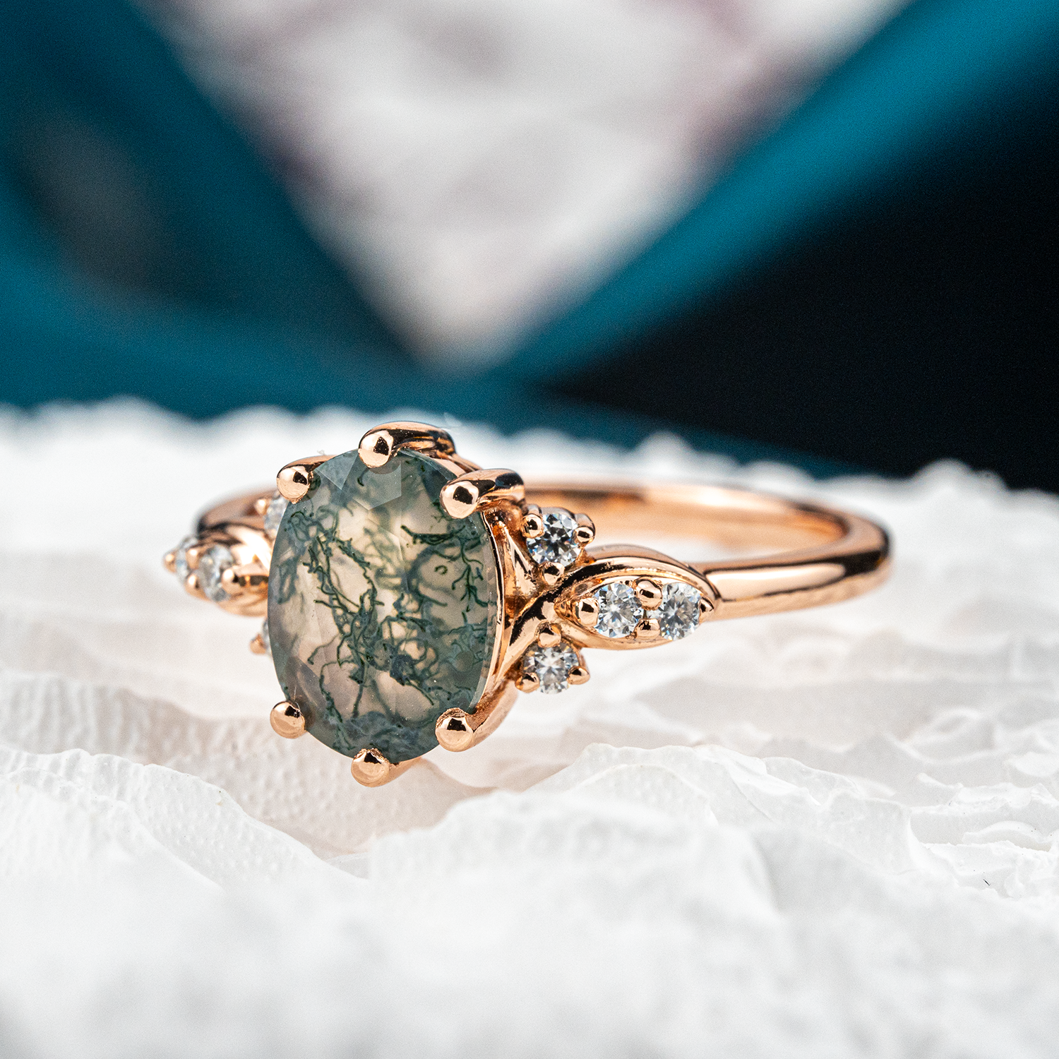 Oval Moss Agate Ring - Stunning Nature Inspired Jewelry in Rose Gold for an Elegant Look