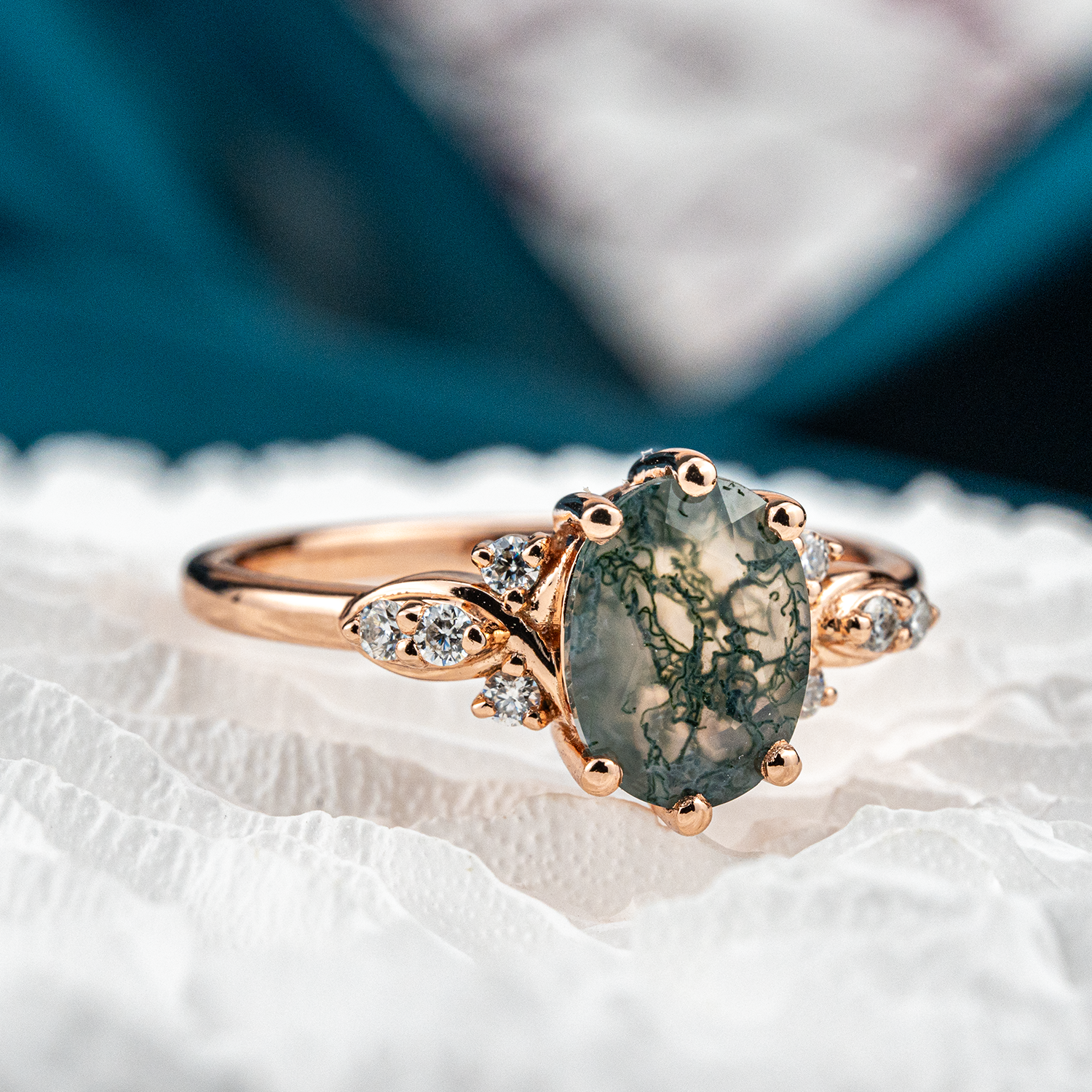 Oval Moss Agate Ring - Stunning Nature Inspired Jewelry in Rose Gold for an Elegant Look