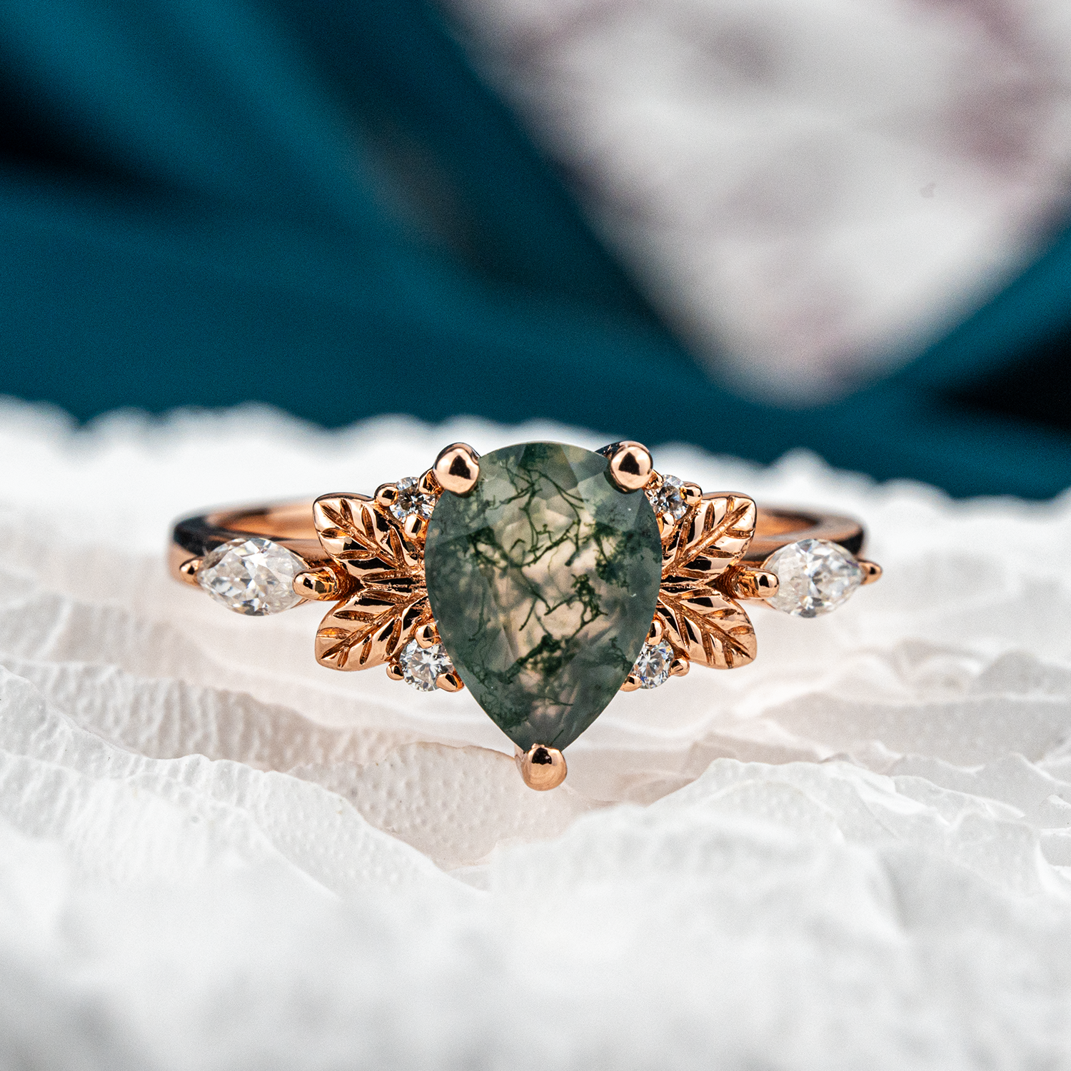 Handcrafted Unique Ring with Moissanite - Botanical Inspired Design