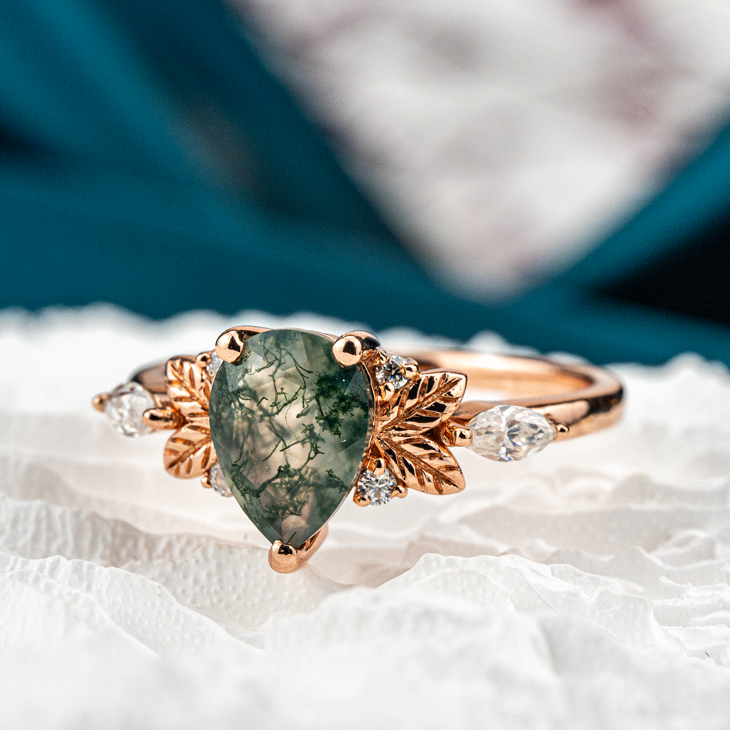 Handcrafted Unique Ring with Moissanite - Botanical Inspired Design