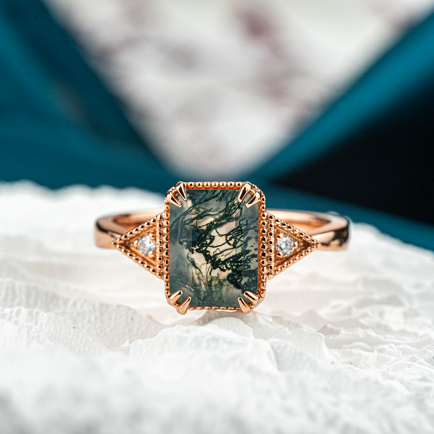 Beautiful Square Moss Agate Ring - Unique, Stunning, Nature-Inspired