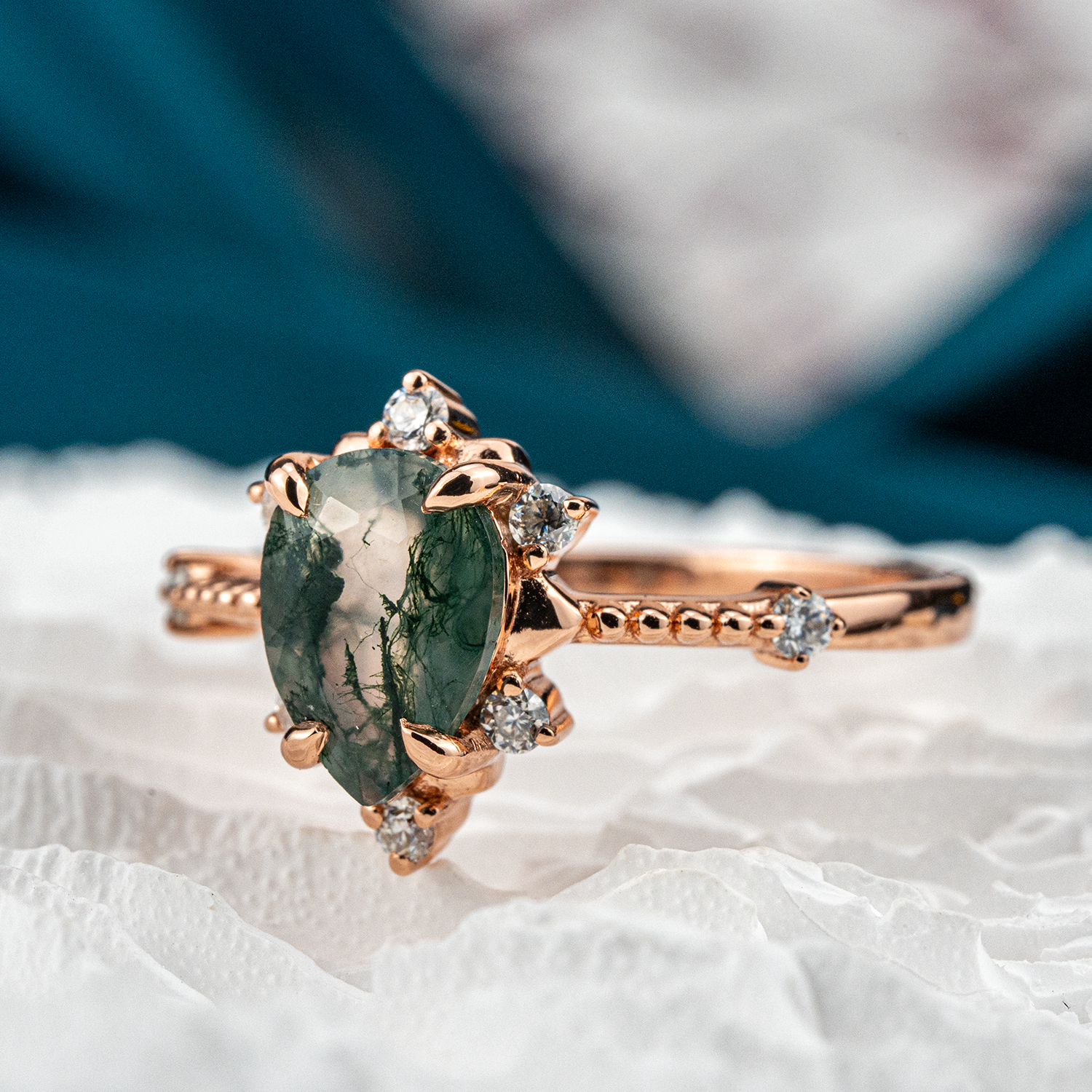 Unique Pear Moss Agate Engagement Ring - Elegant Gemstone Accessory