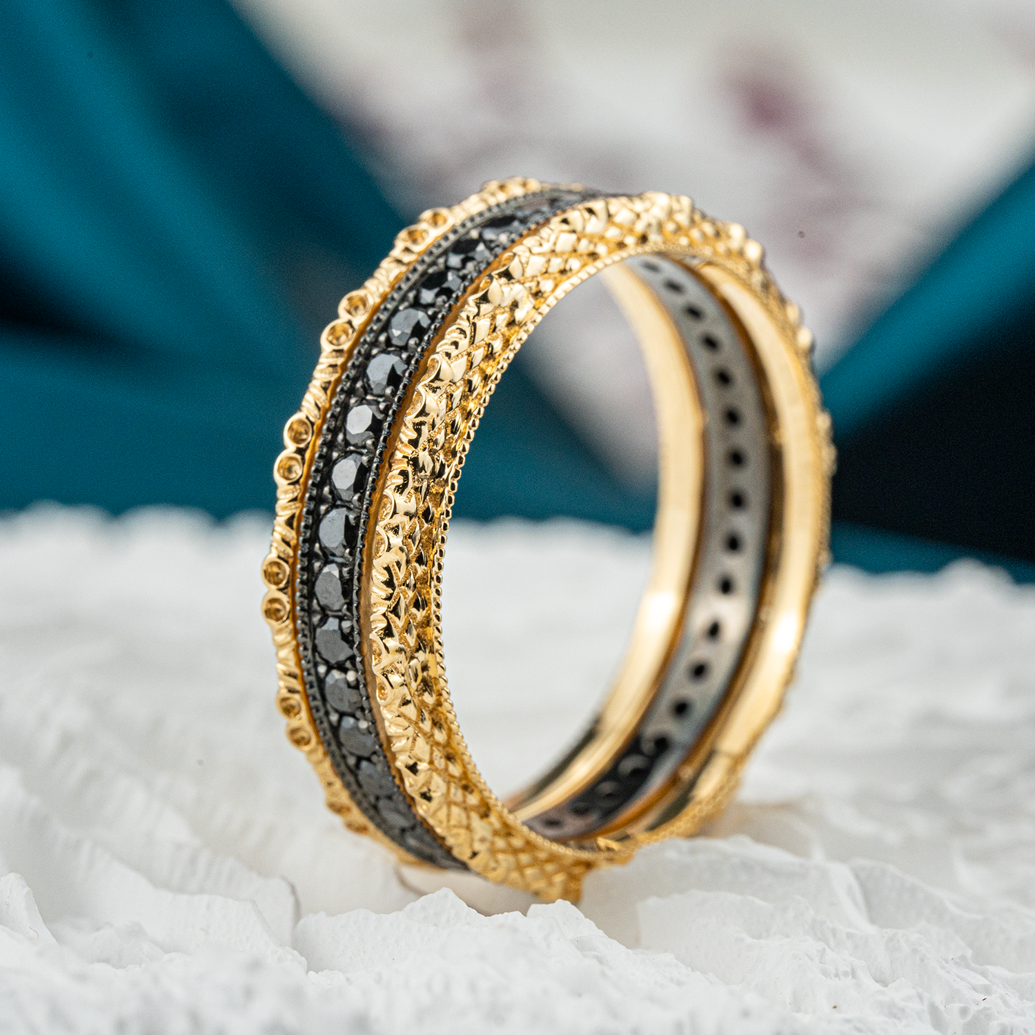 Timeless Black and White Diamond Wedding Rings - Opulent Love Symbols