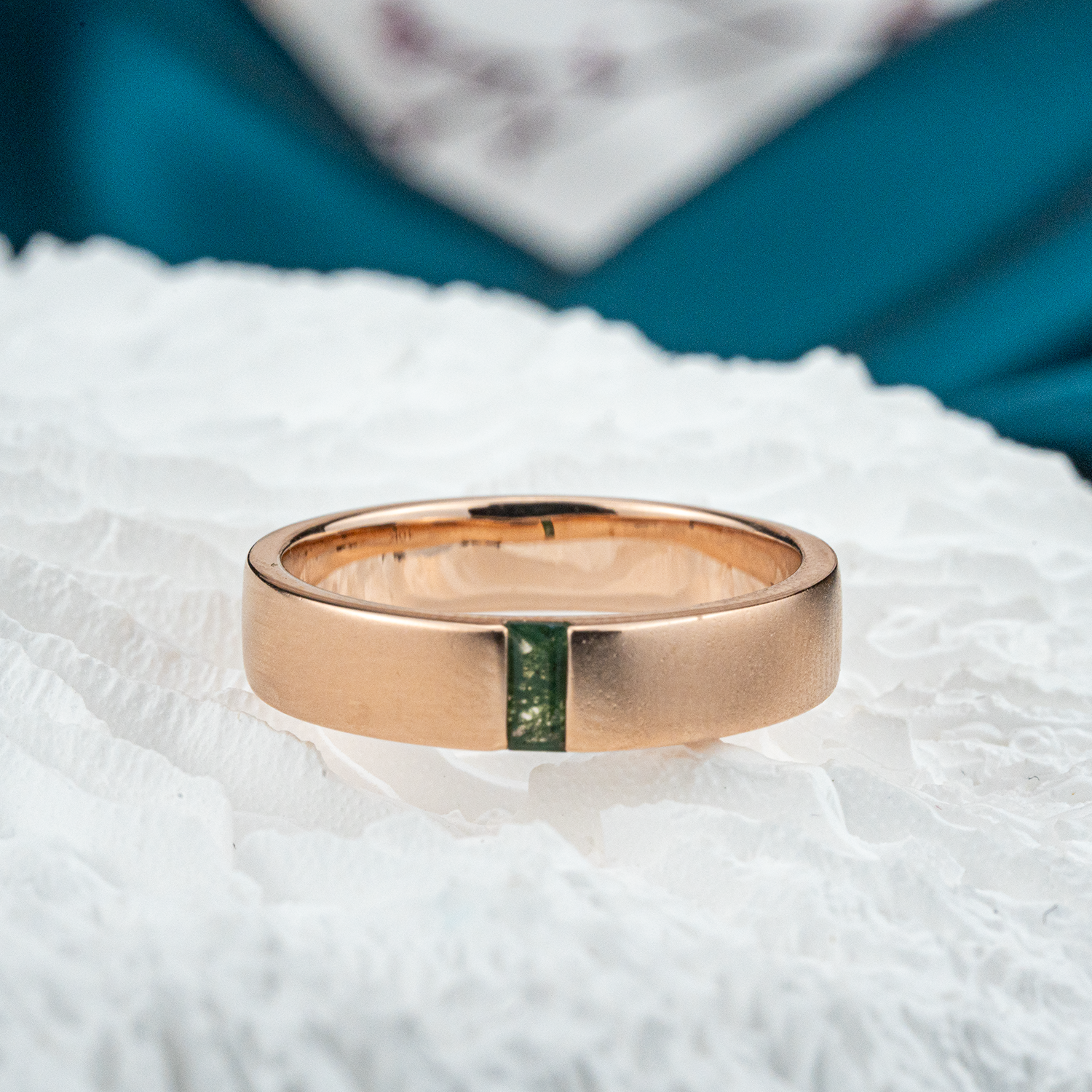 Square Moss Agate Ring Vintage Band Unique Engagement Jewelry