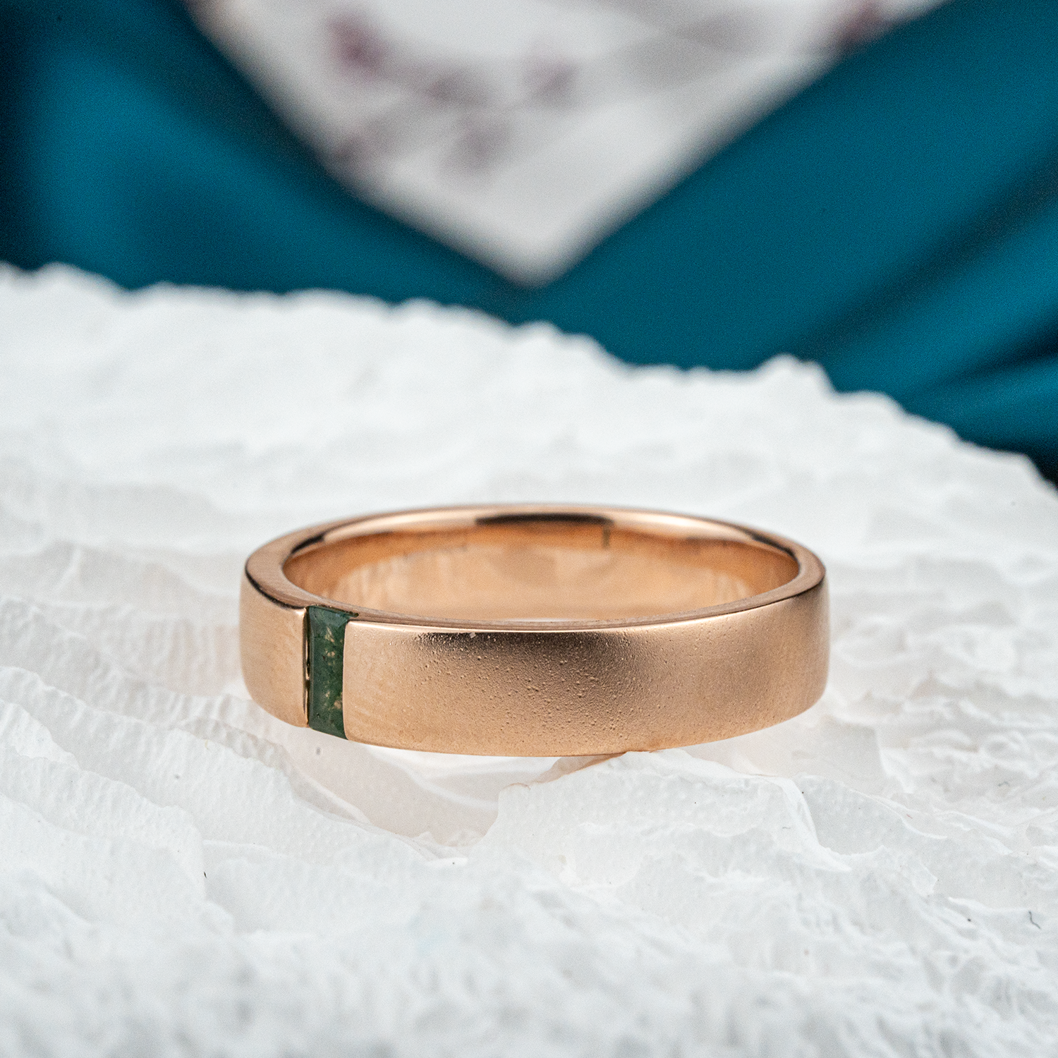 Square Moss Agate Ring Vintage Band Unique Engagement Jewelry
