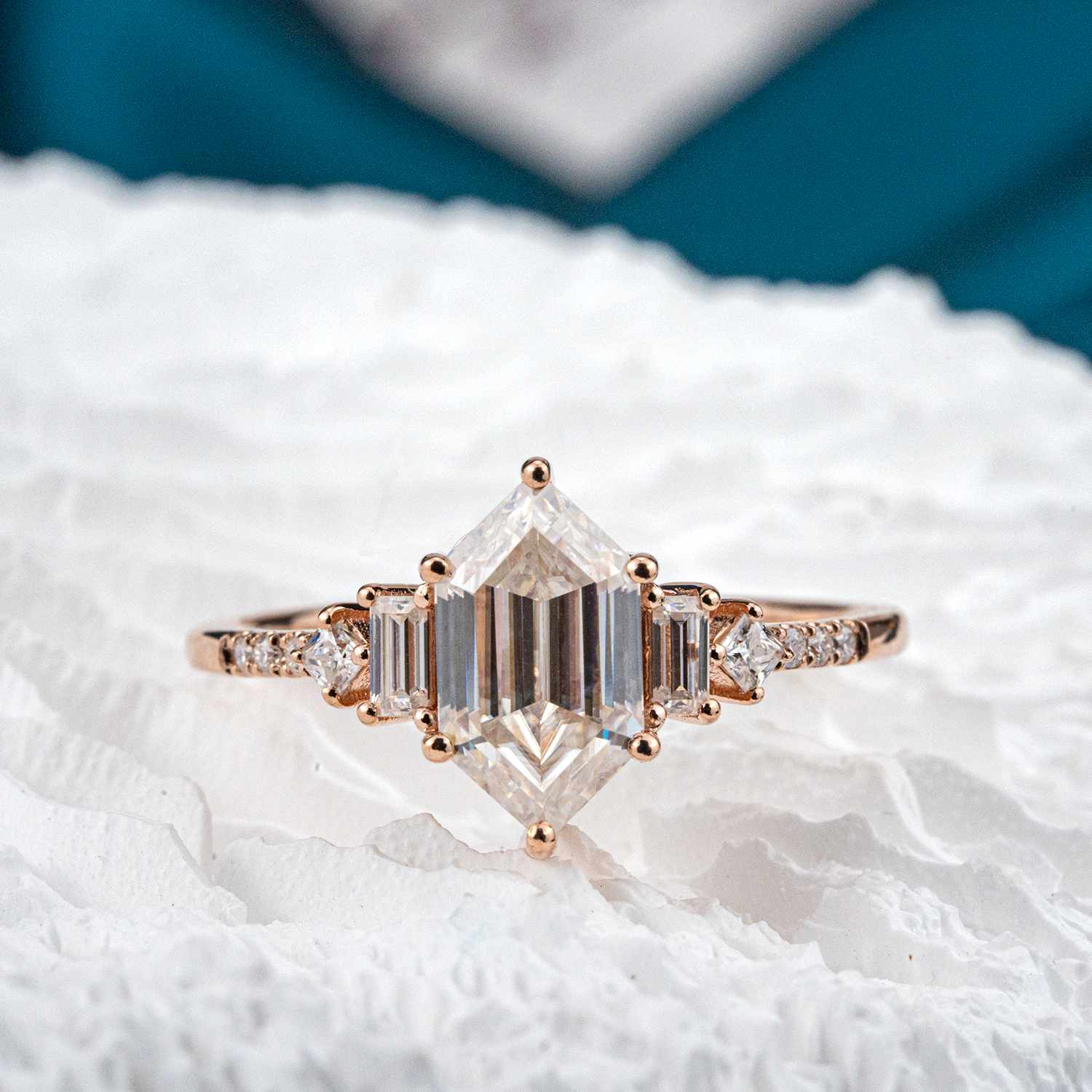 Long Hexagonal Moissanite Engagement Ring - Exquisite Diamond Alternative Jewelry