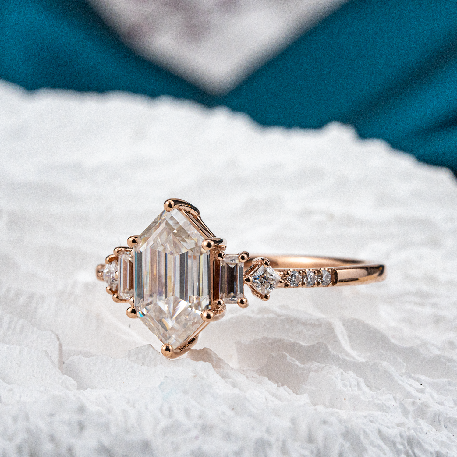 Long Hexagonal Moissanite Engagement Ring - Exquisite Diamond Alternative Jewelry