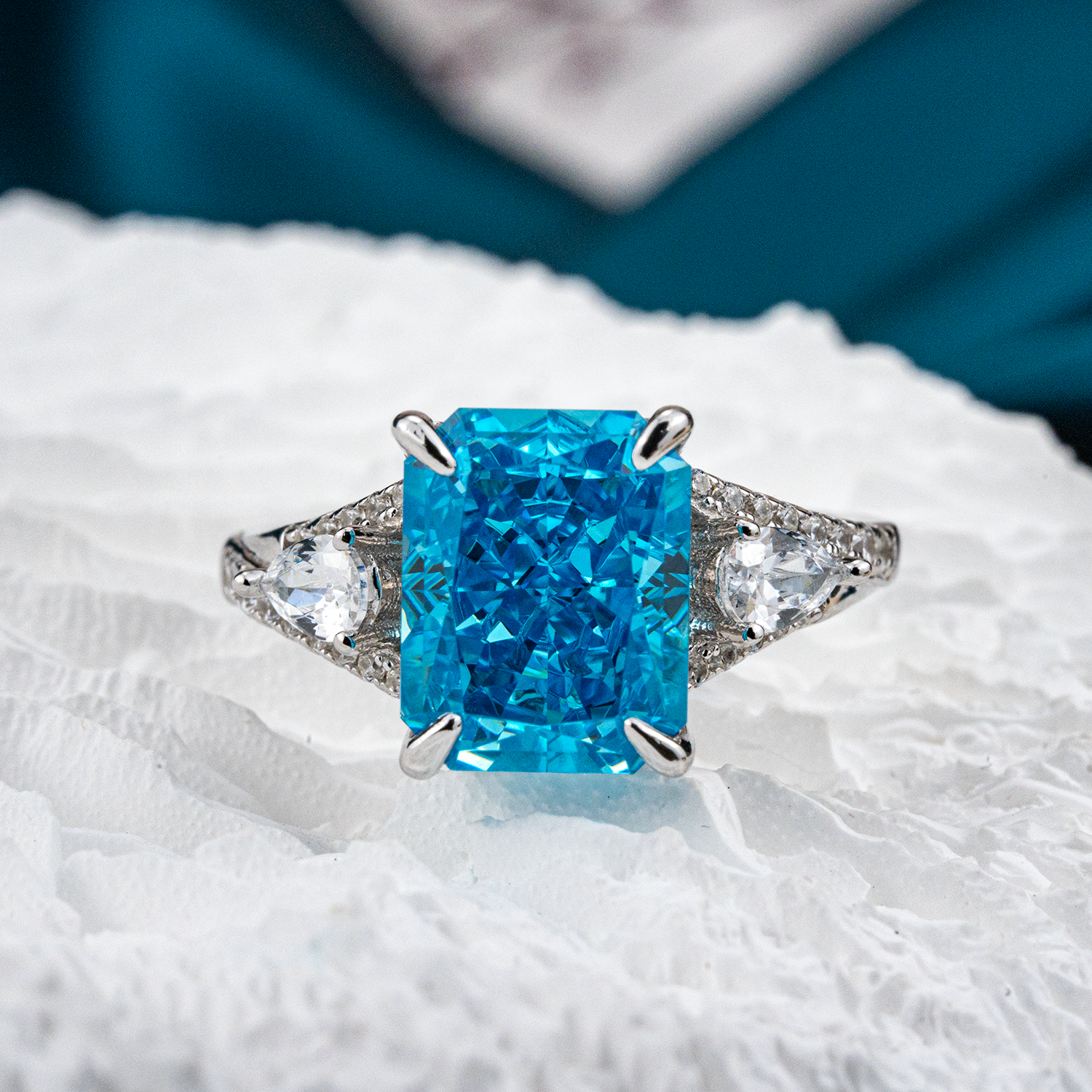Sparkling Blue Zircon Stone on Rose Gold Ring
