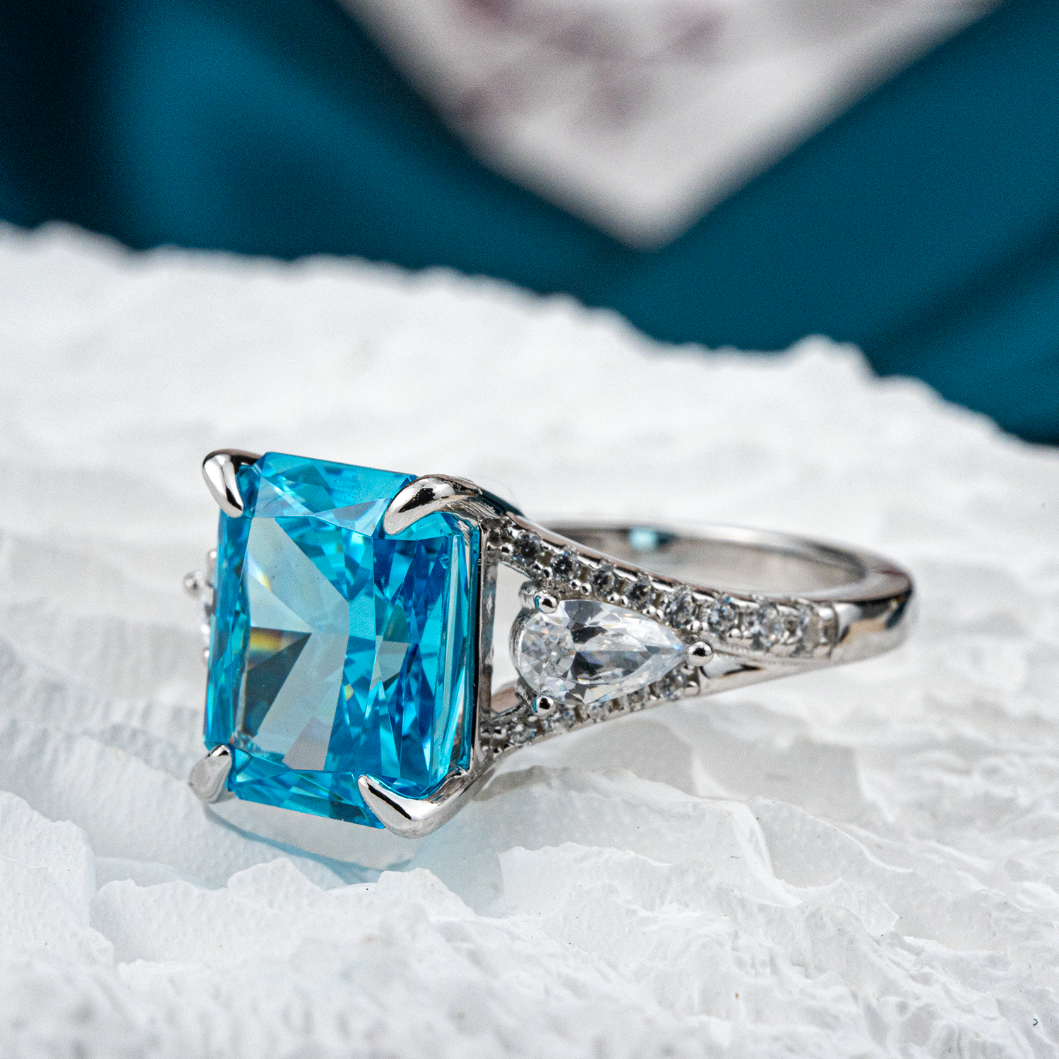 Sparkling Blue Zircon Stone on Rose Gold Ring