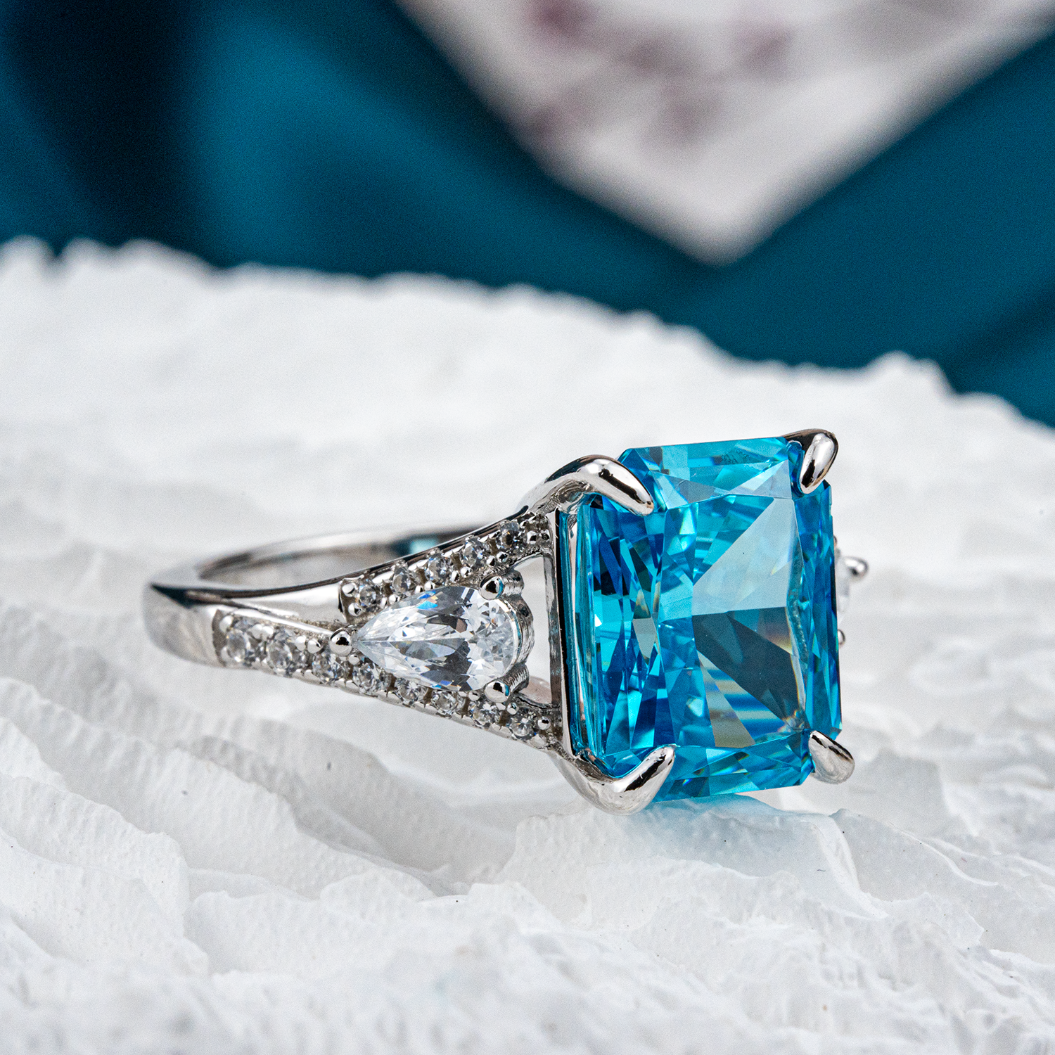 Sparkling Blue Zircon Stone on Rose Gold Ring