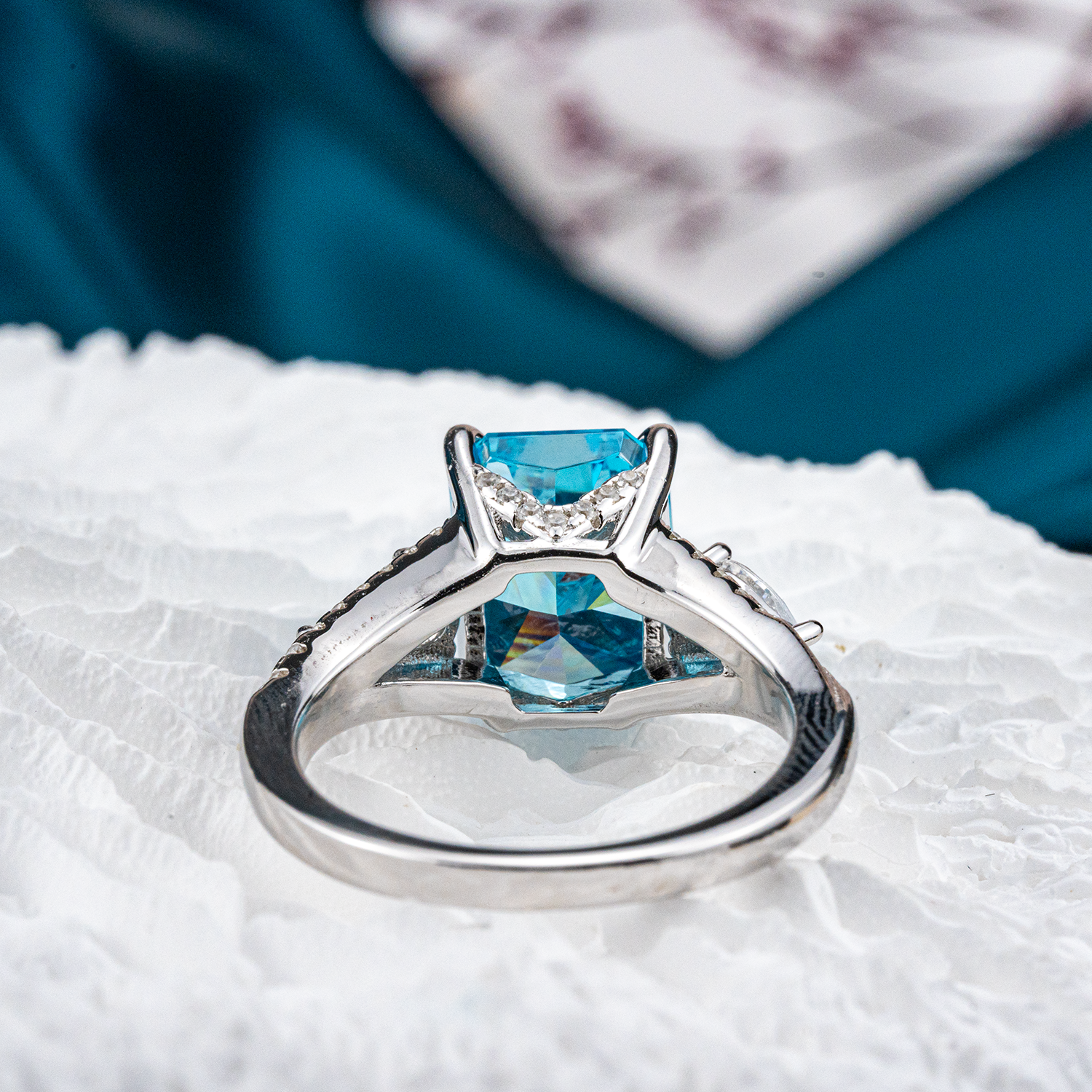 Sparkling Blue Zircon Stone on Rose Gold Ring