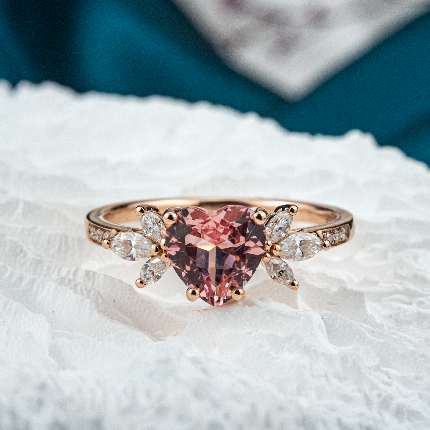 Exquisite Padparadscha Butterfly Moissanite Engagement Ring